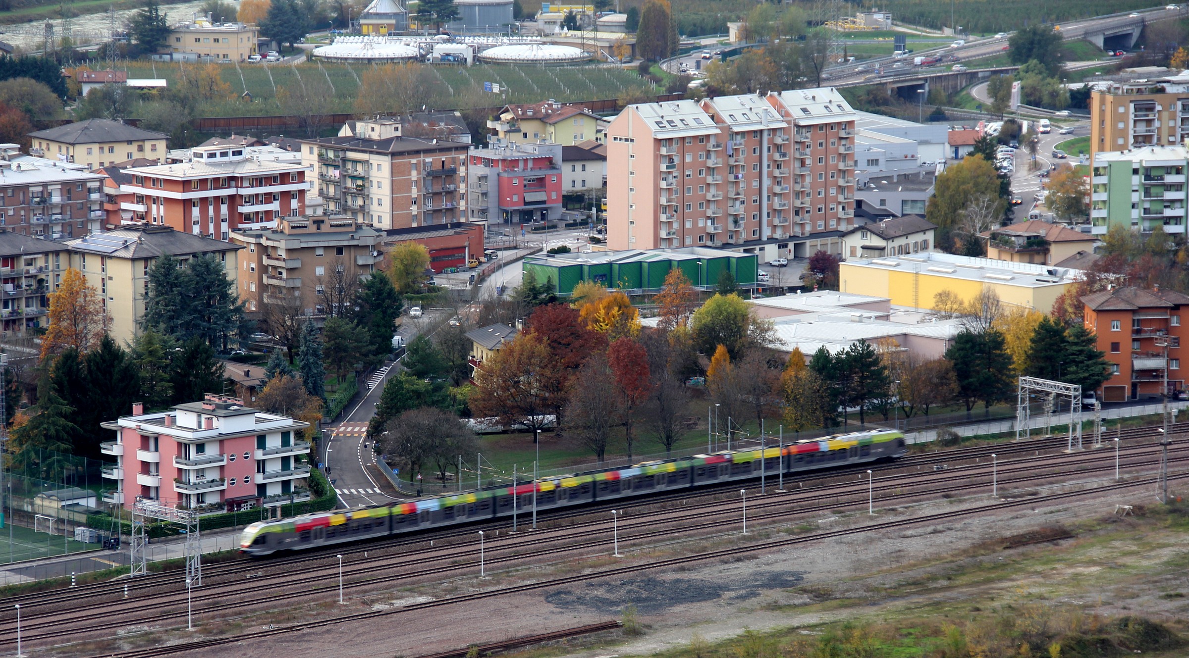 A train passes through Trent spring autumn...