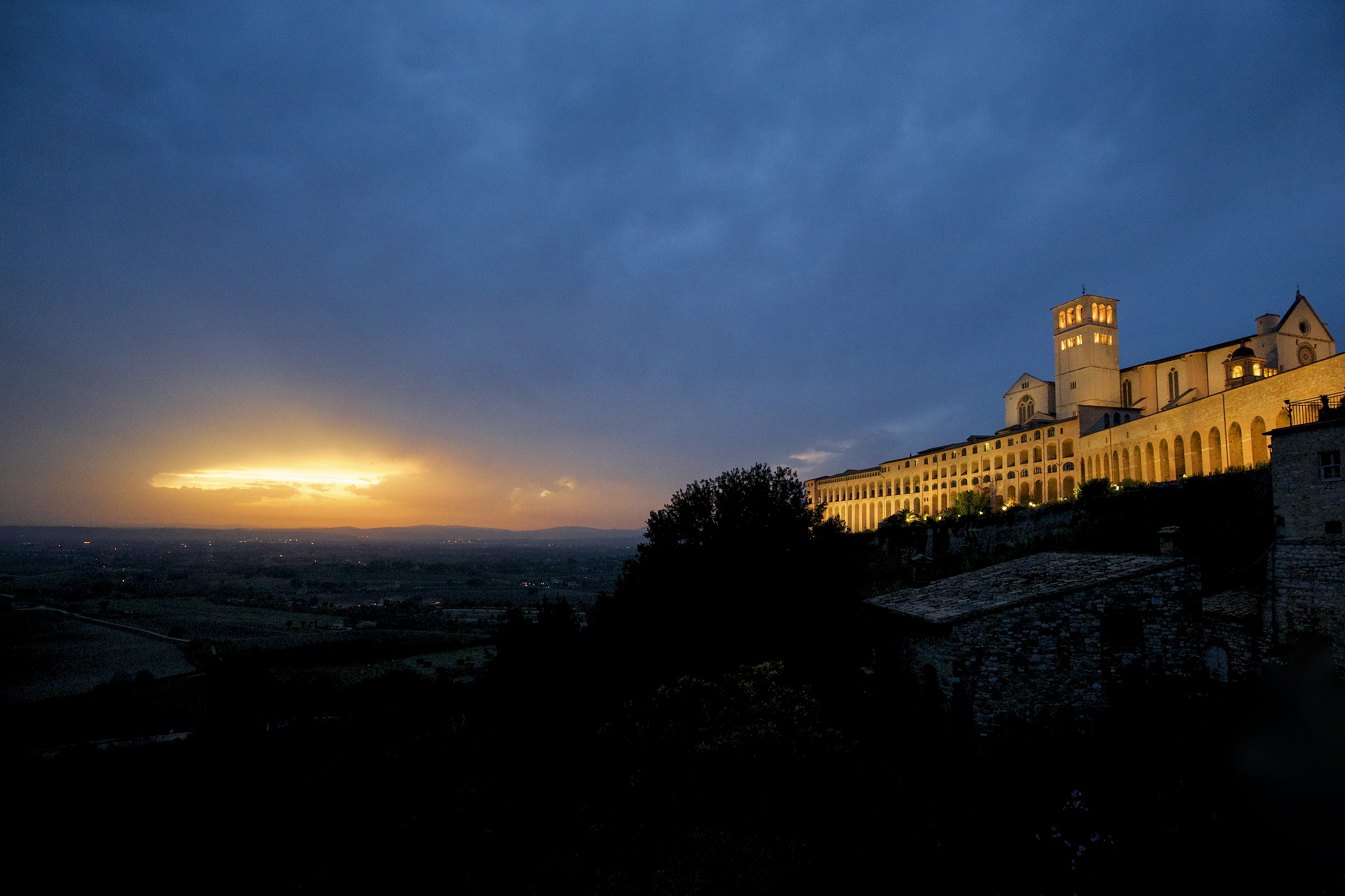 Assisi - Basilica of St. Francis at sunset...