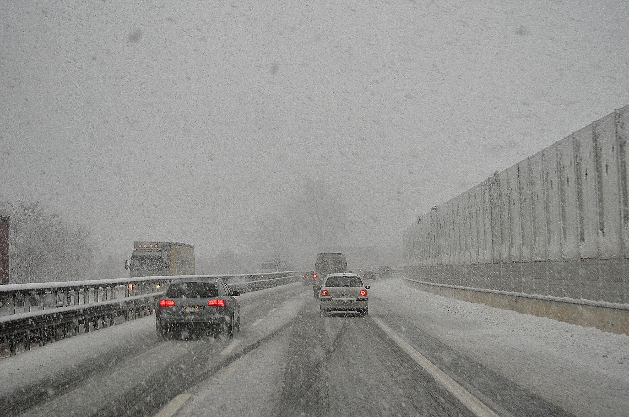 Snowfall on the highway...