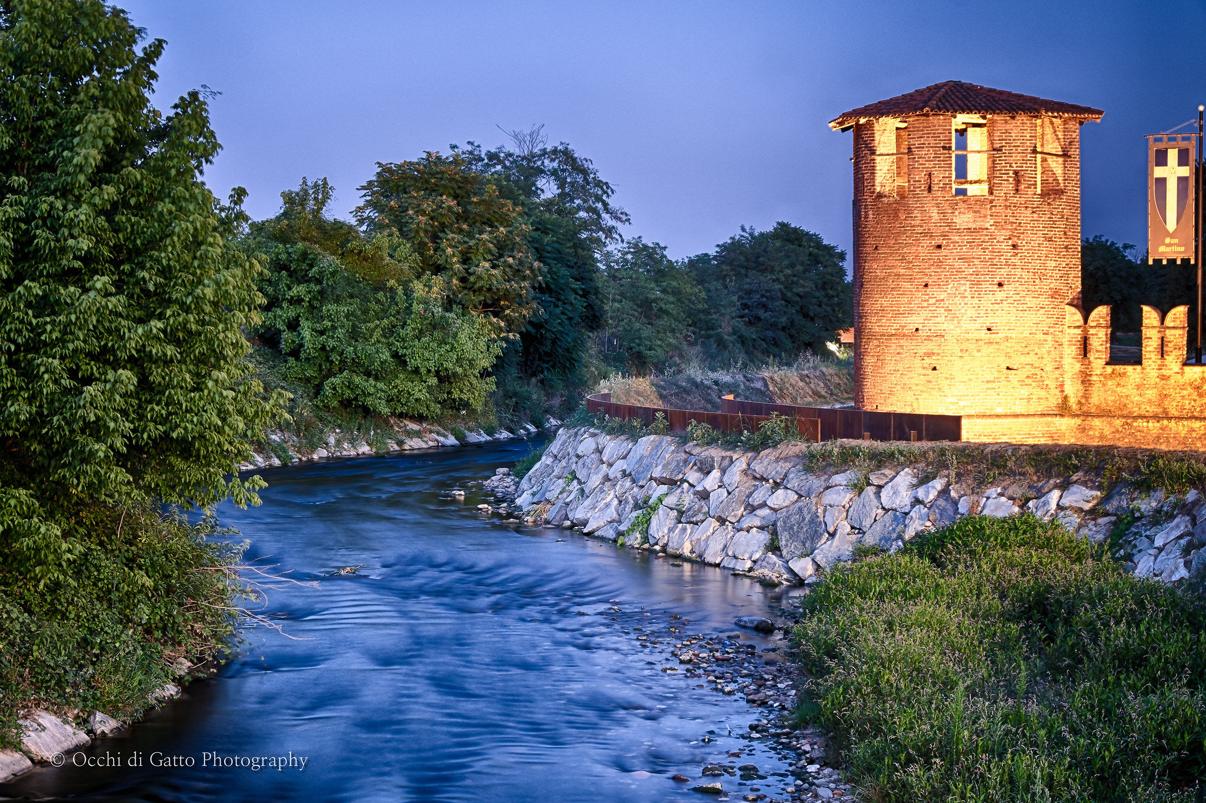 Bend of the river Olona and North Tower Visconti Castle...