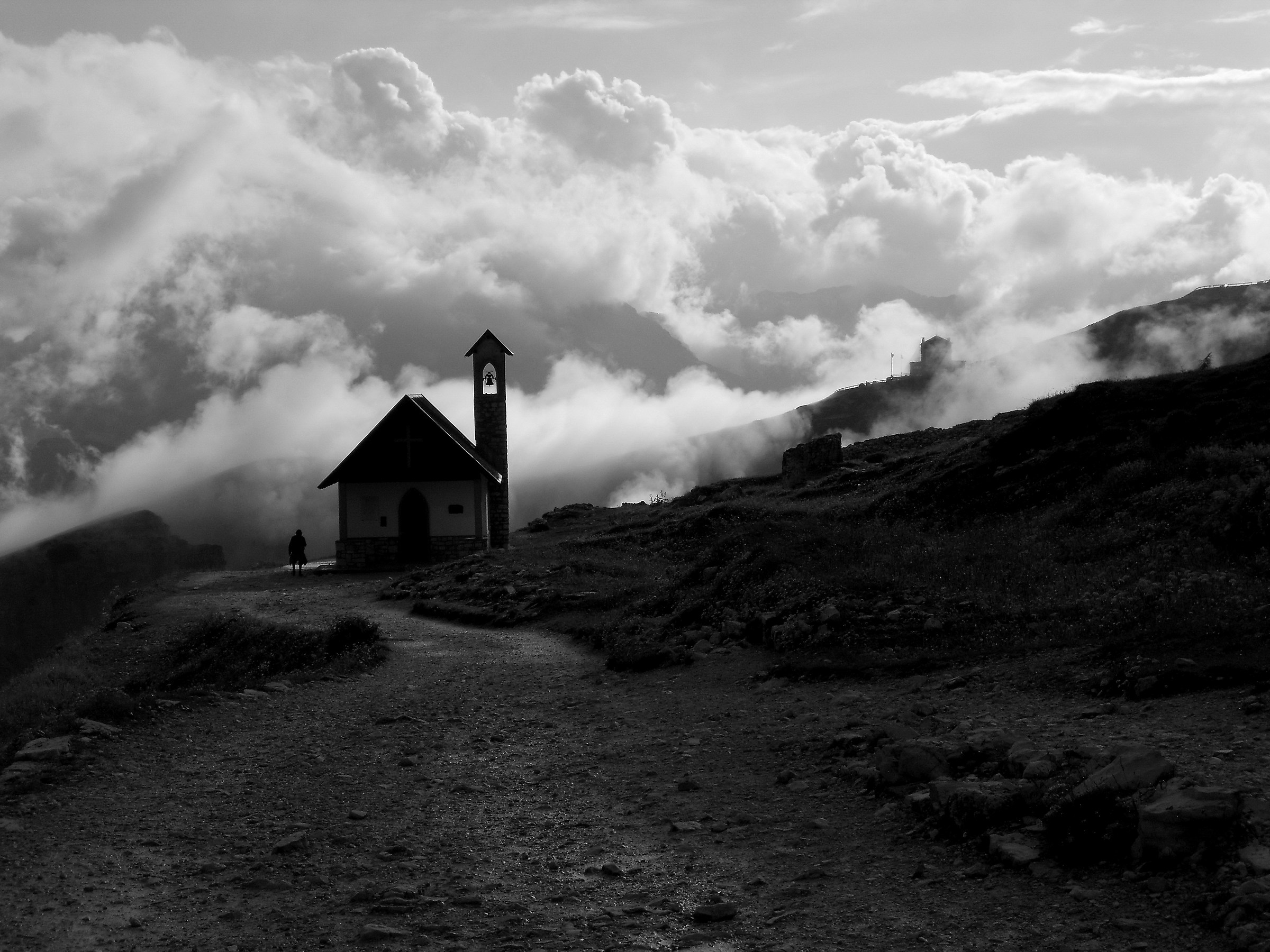 The Cappella degli Alpini in the clouds...