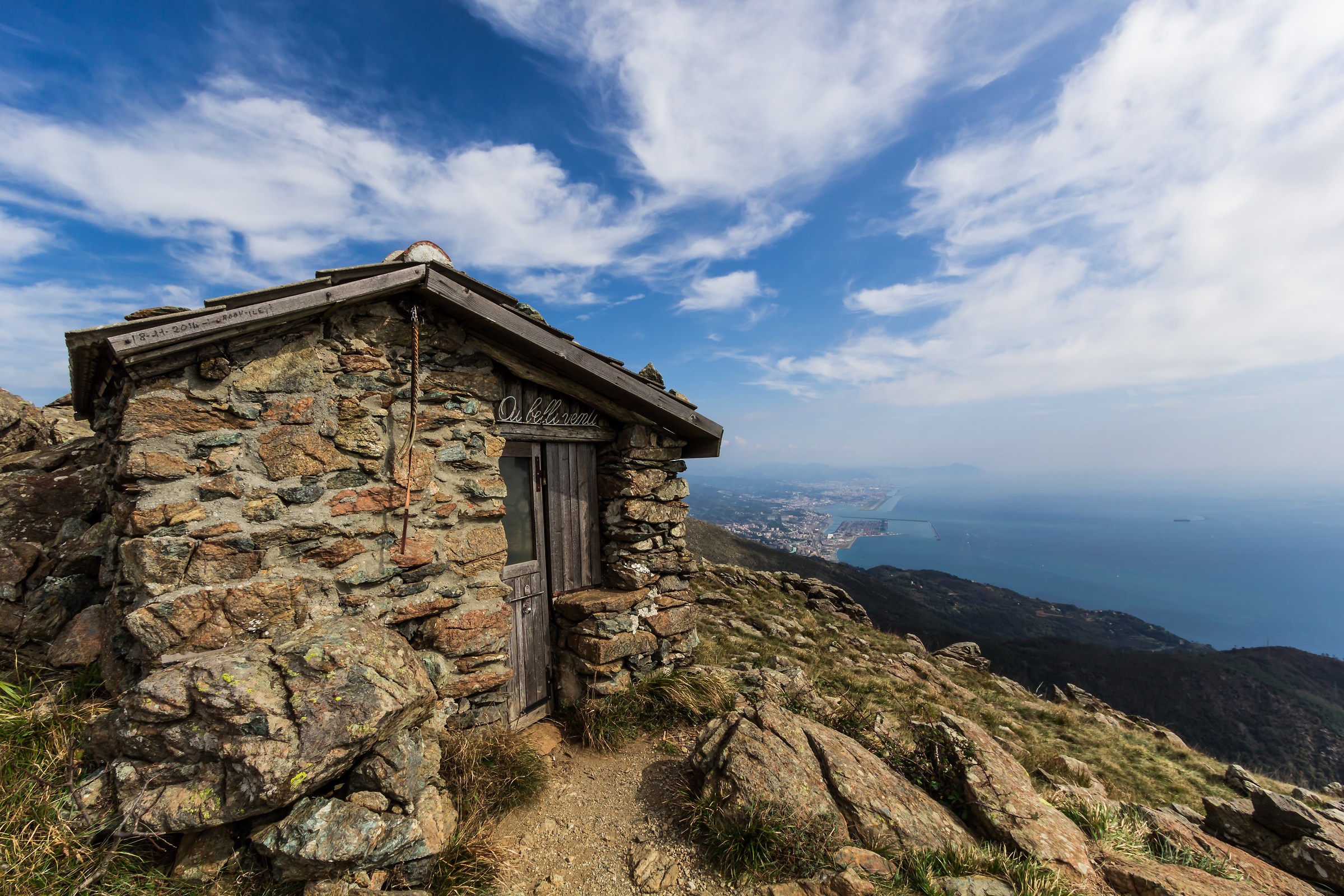 Refuge "Belli Twenty" (900 m). Genoa background....