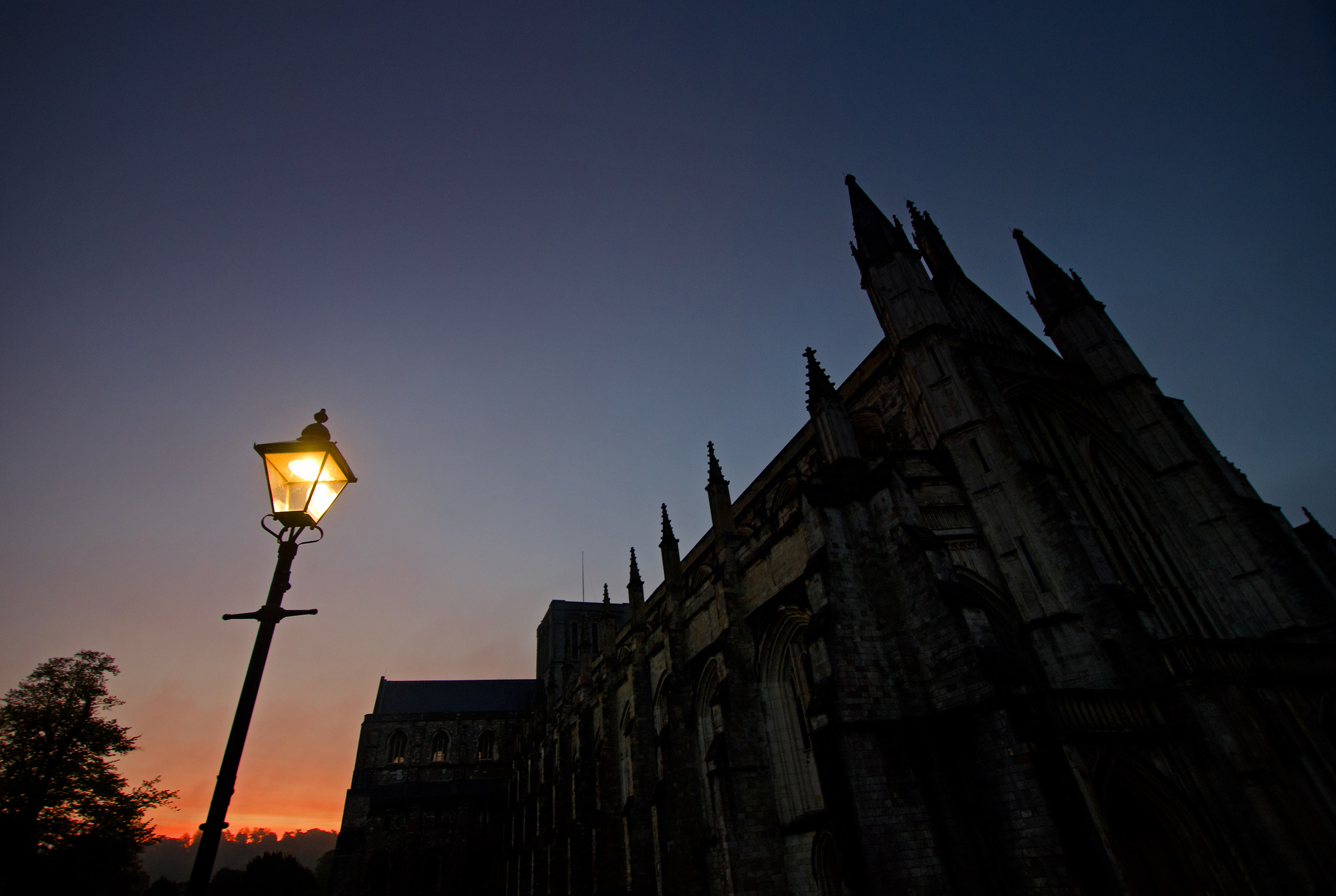 Dawn Glow behind Winchester Cathedral...
