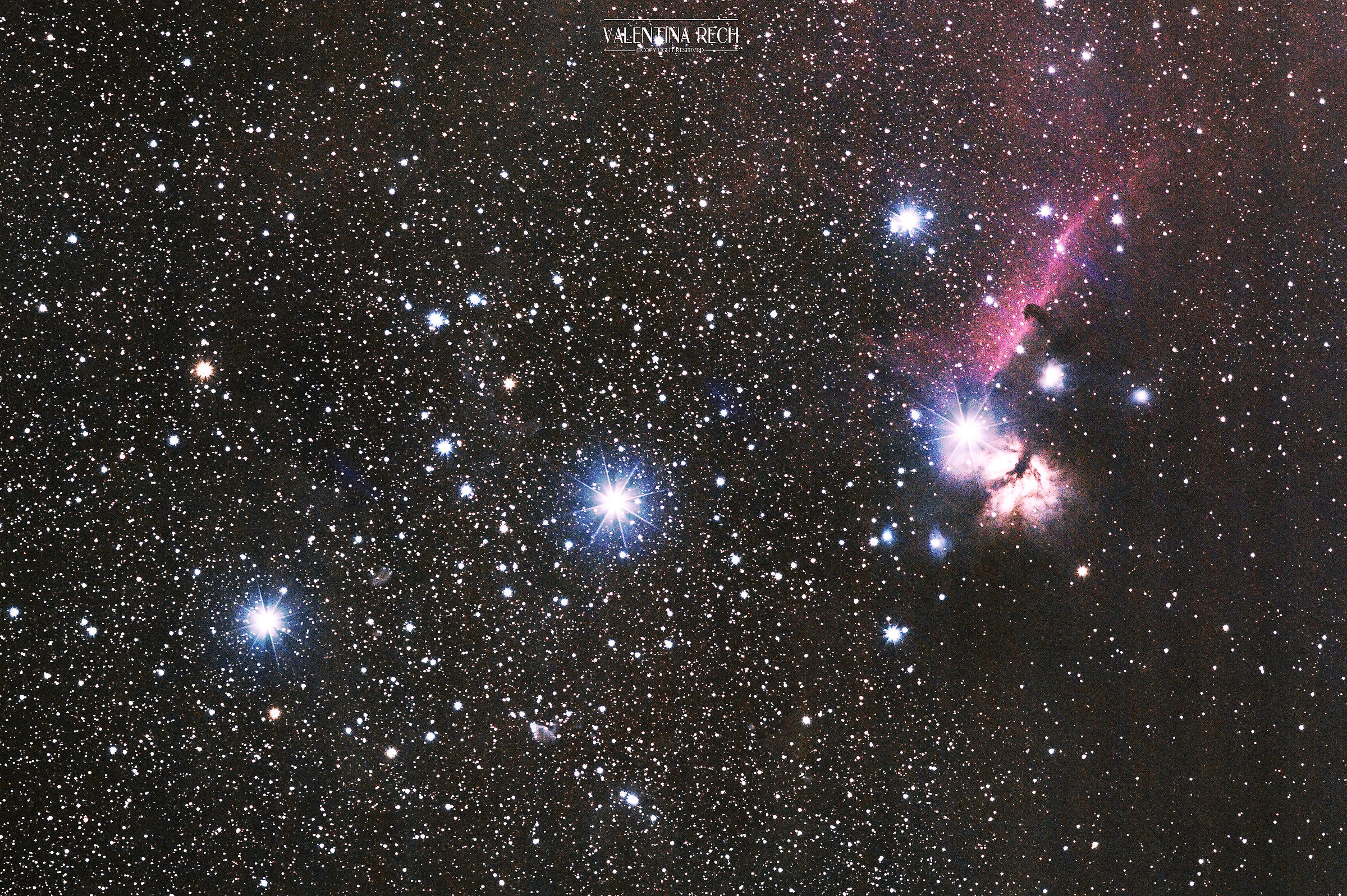 Orion's belt, horse head nebula and flame...