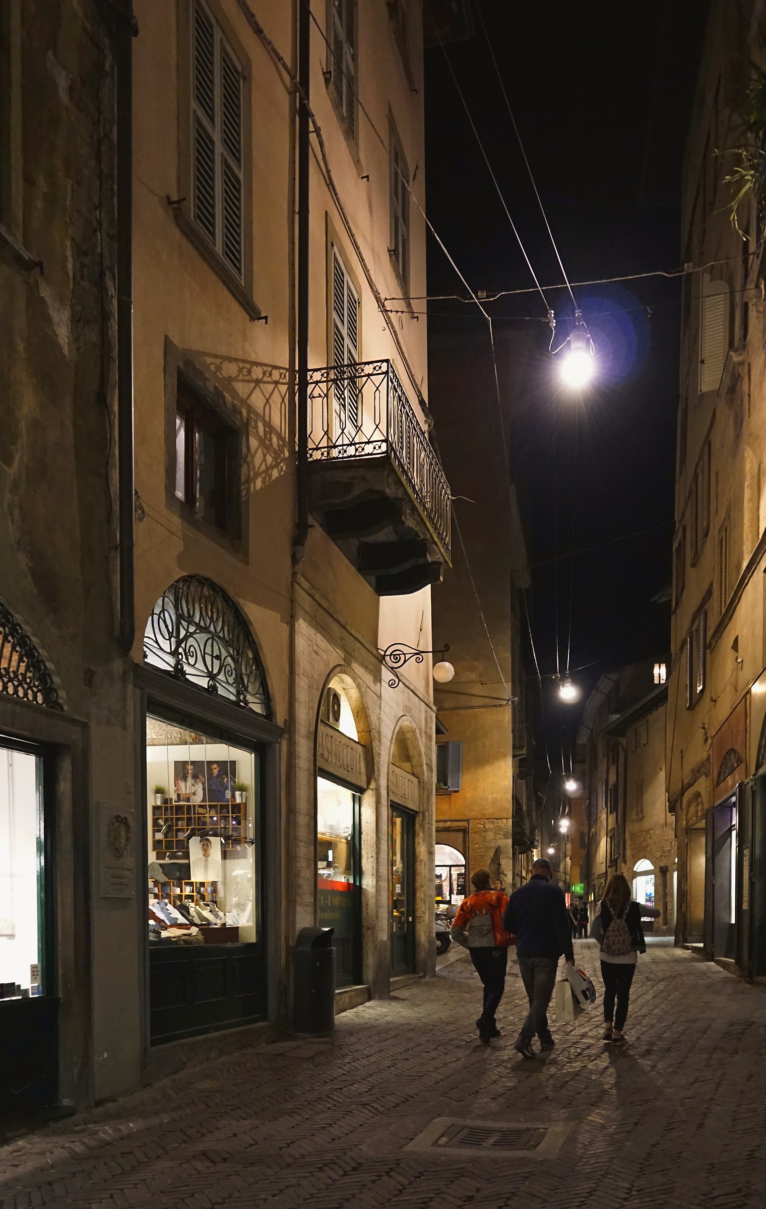 Night walk in the historic center of Bergamo Alto...