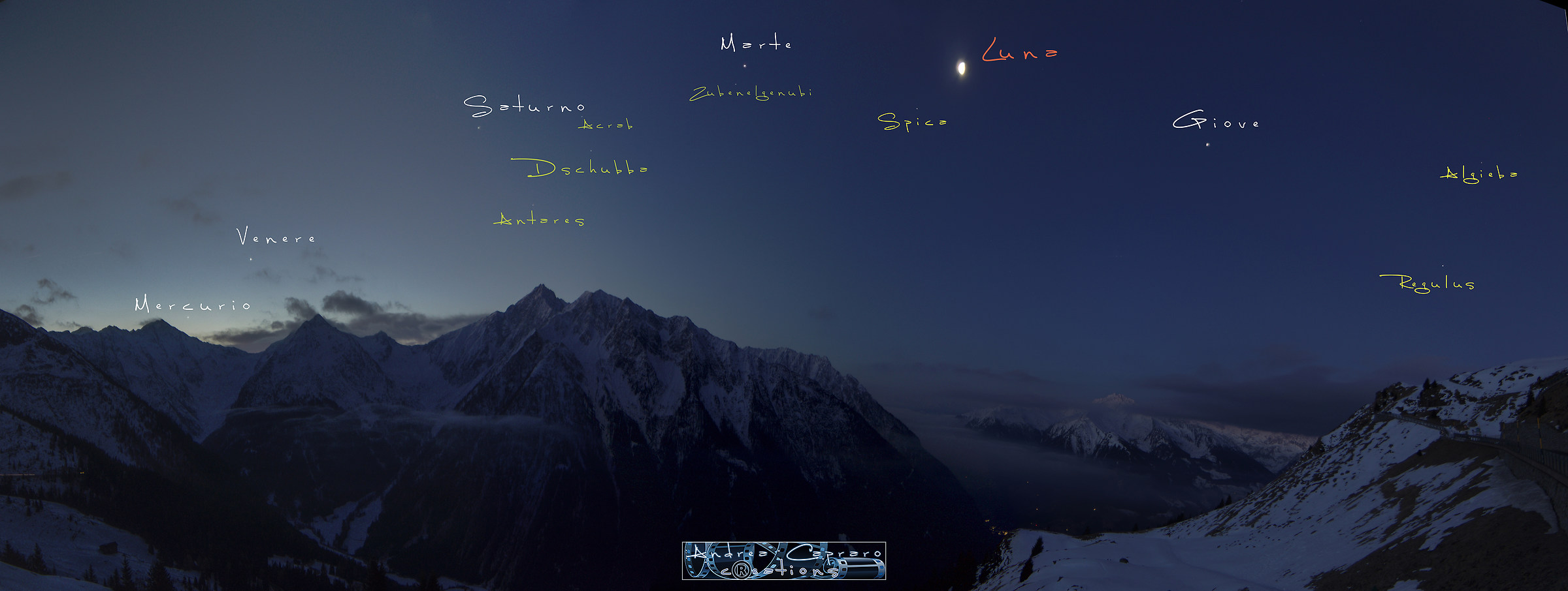 Aligning five planets and the moon (+ nomenclature stars)....