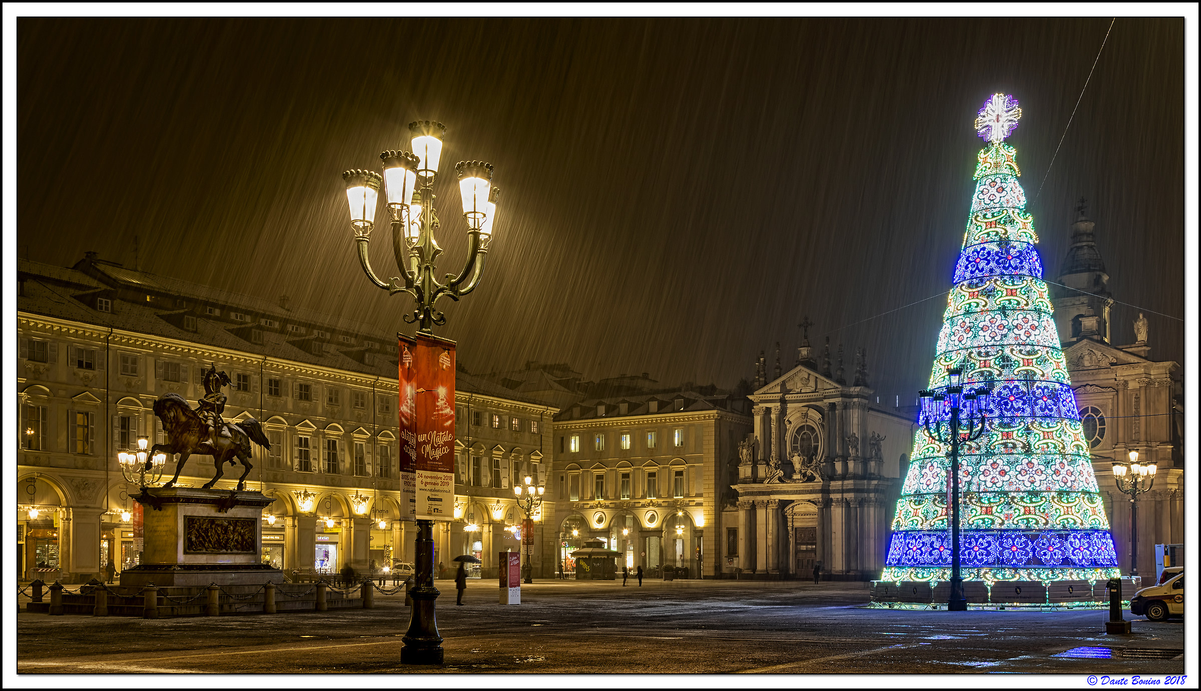 First snow in Piazza San Carlo...