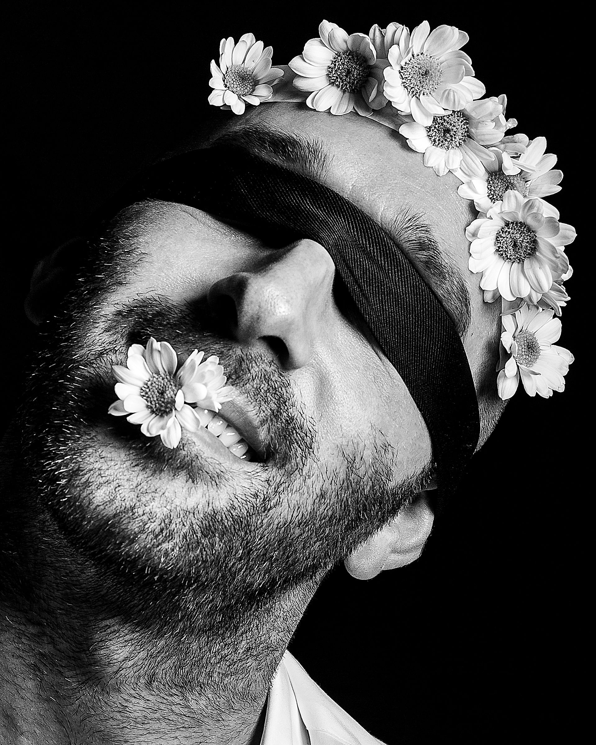 Smile with a flowered blindfold...