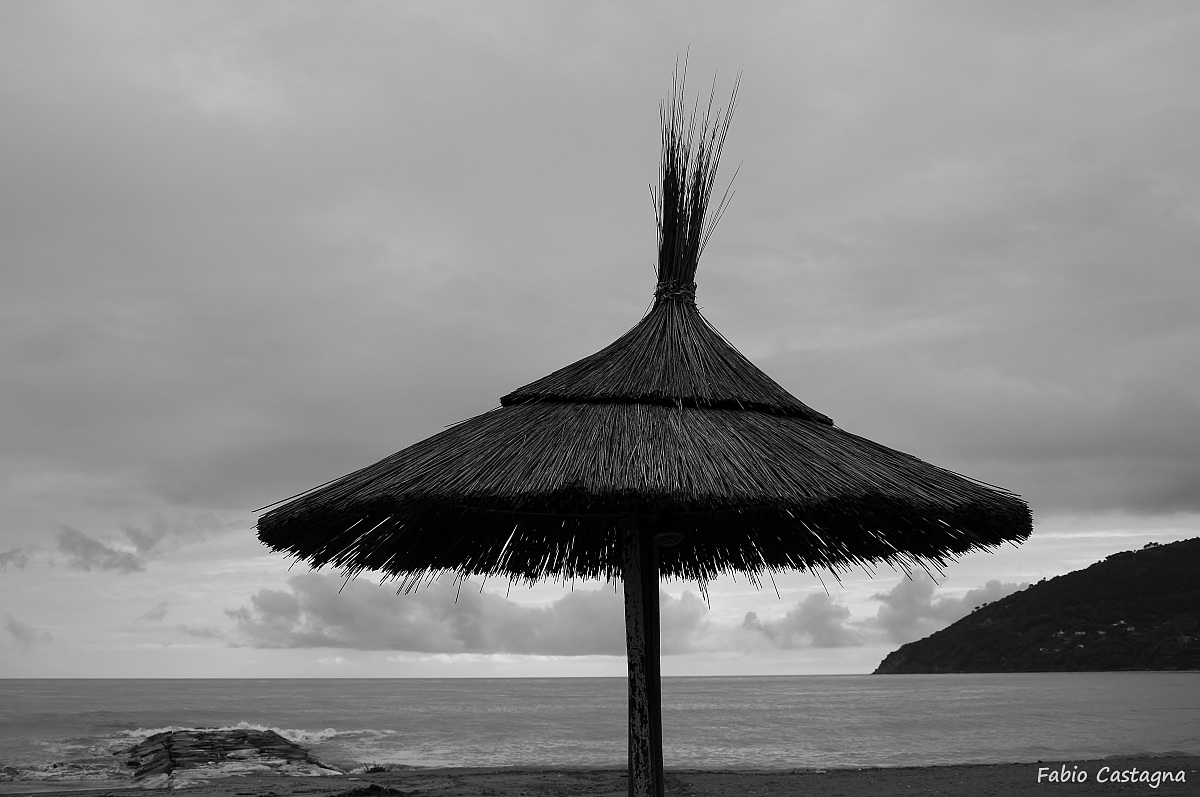 The thatched umbrella...