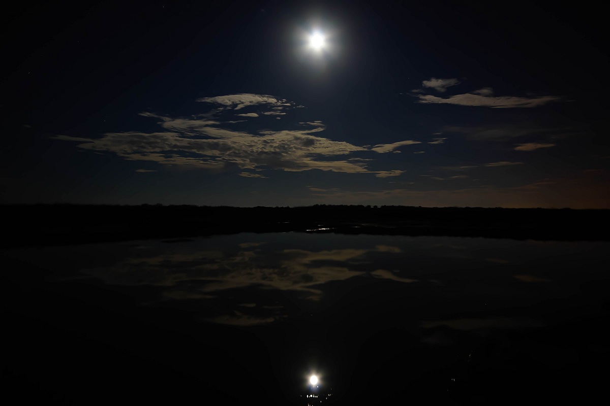 night sky reflected on lake...