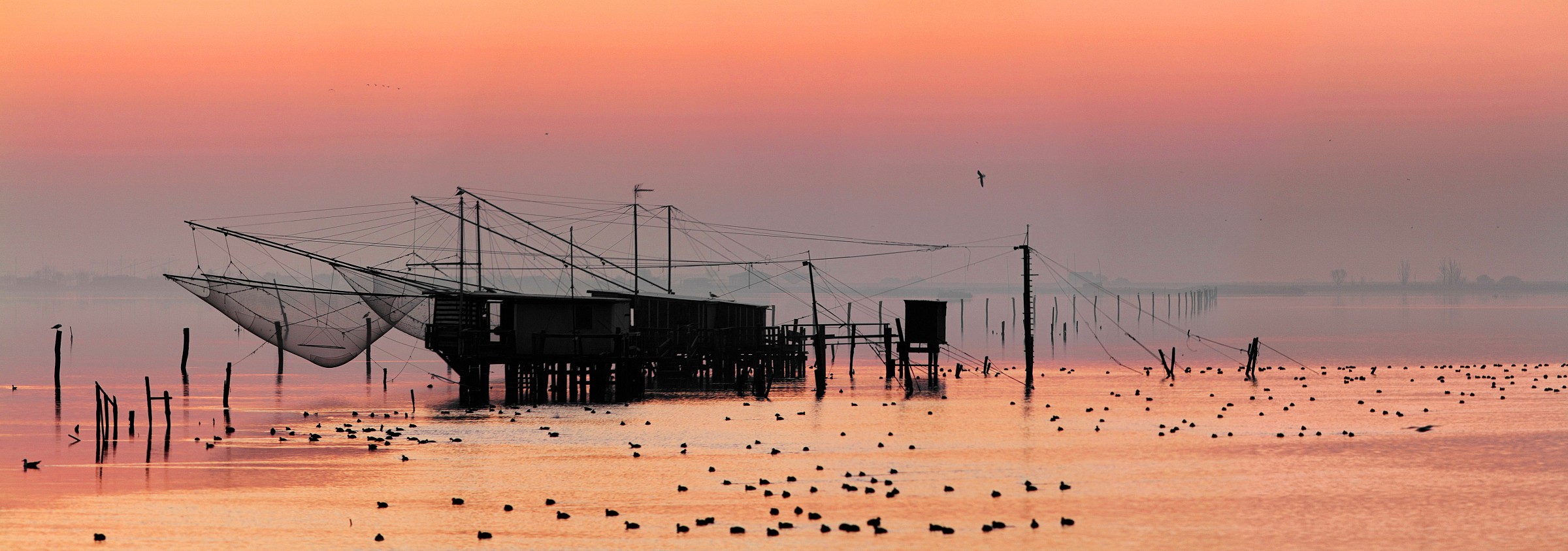 Alba a Comacchio, laguna...
