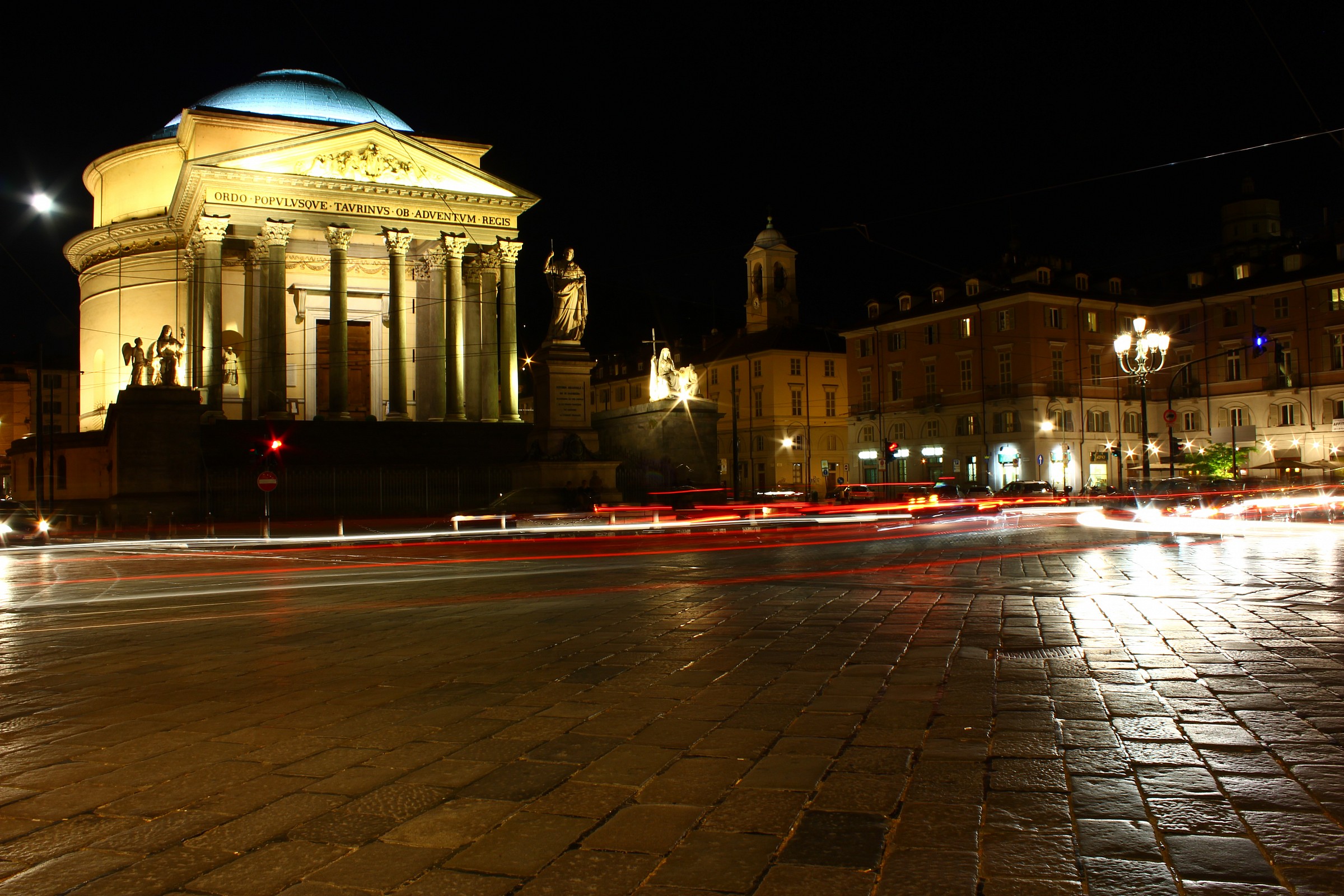 Light trails in front of the Gran Madre in Turin...