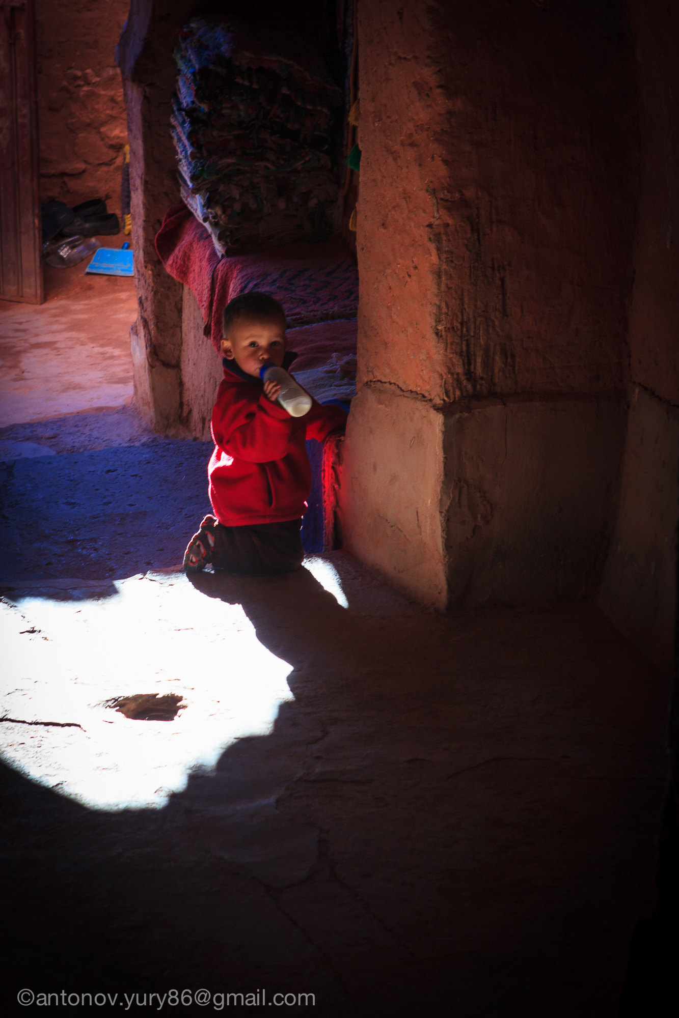 Small boy in the ancient village...