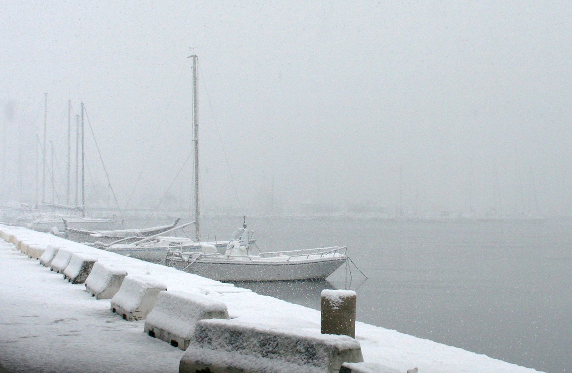 Snow in the port of Olbia...