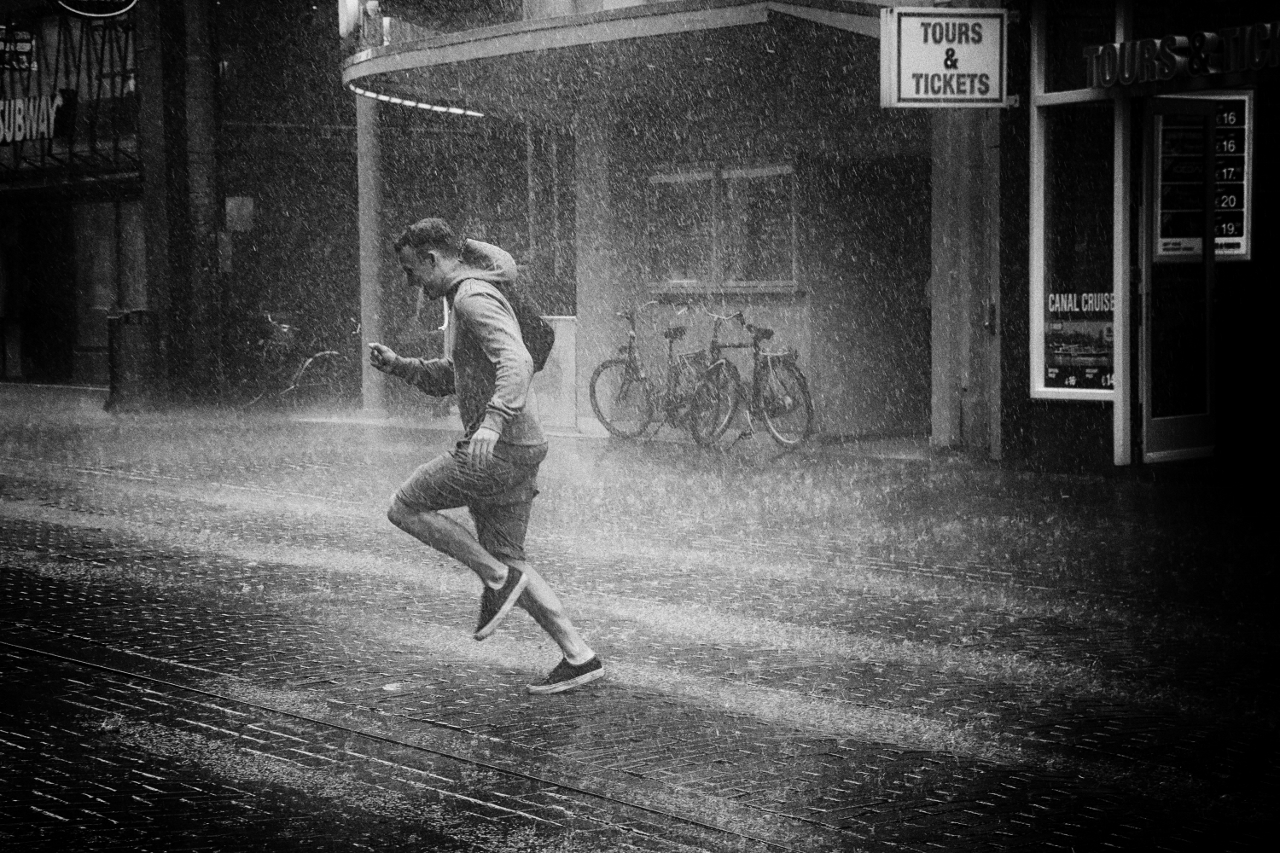 Running in the rain...