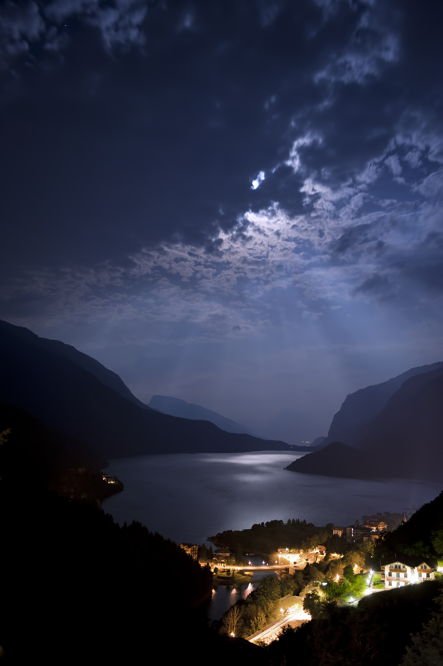Light night show on Lake Molveno...