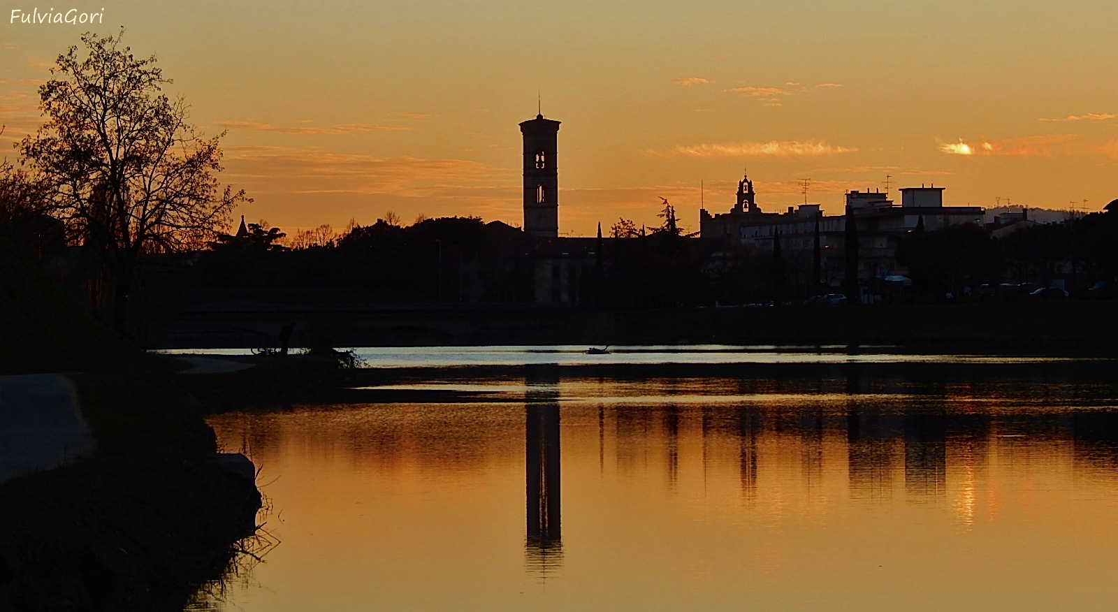 Sunset on the river Bisenzio in Prato...