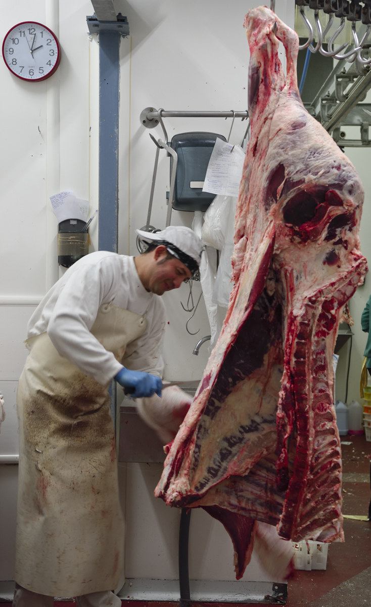 The butcher...
