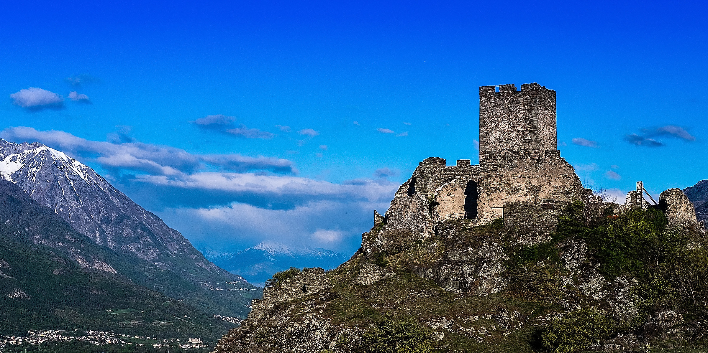 Castle of Saint-Denis Cly Aosta Valley in April 2016...