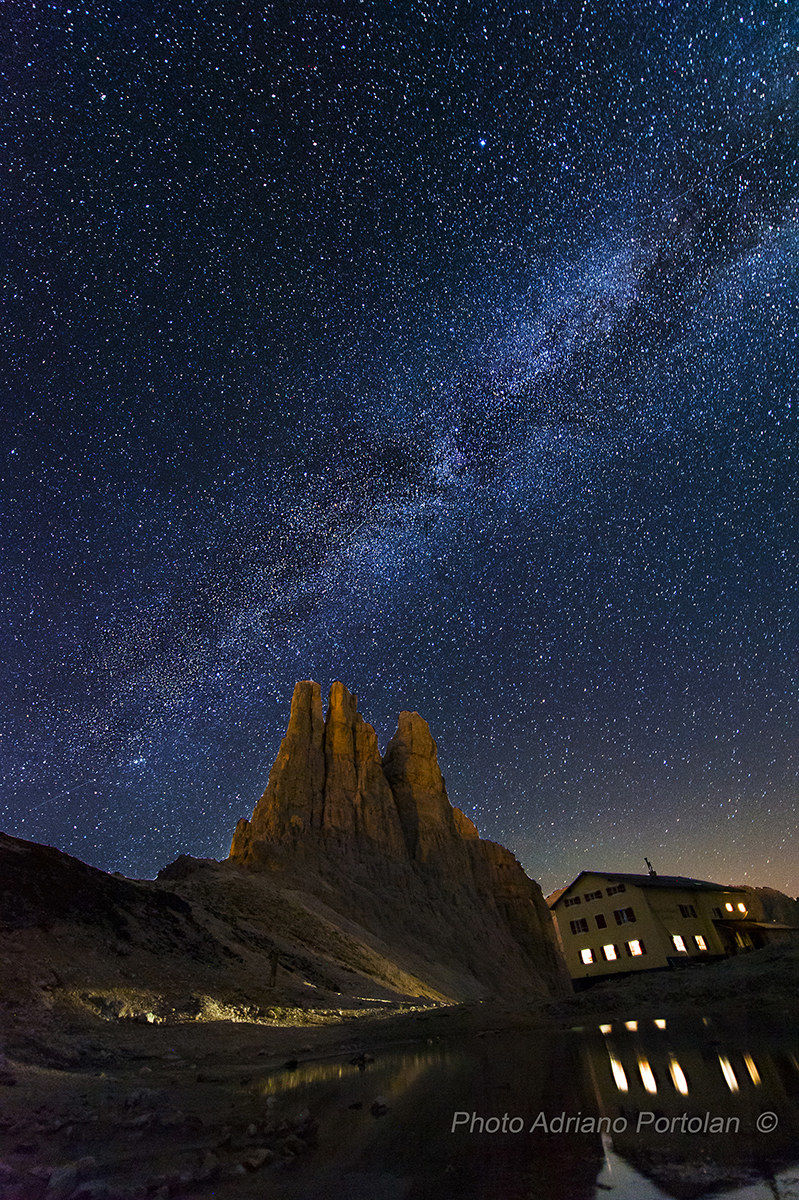 Milky Way on the Vajolet Towers and King refuge Alberto...