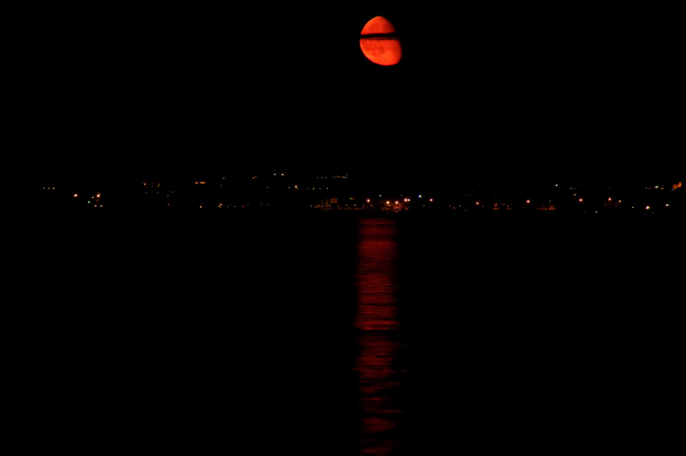 red moon on the lake...