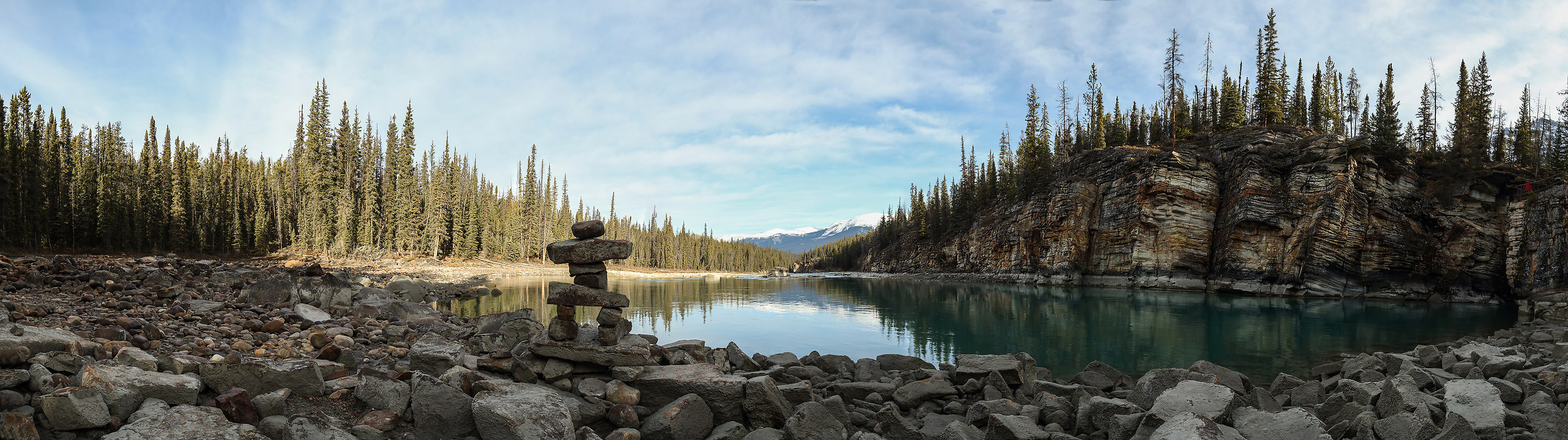 Athabasca river with Inukshuk...