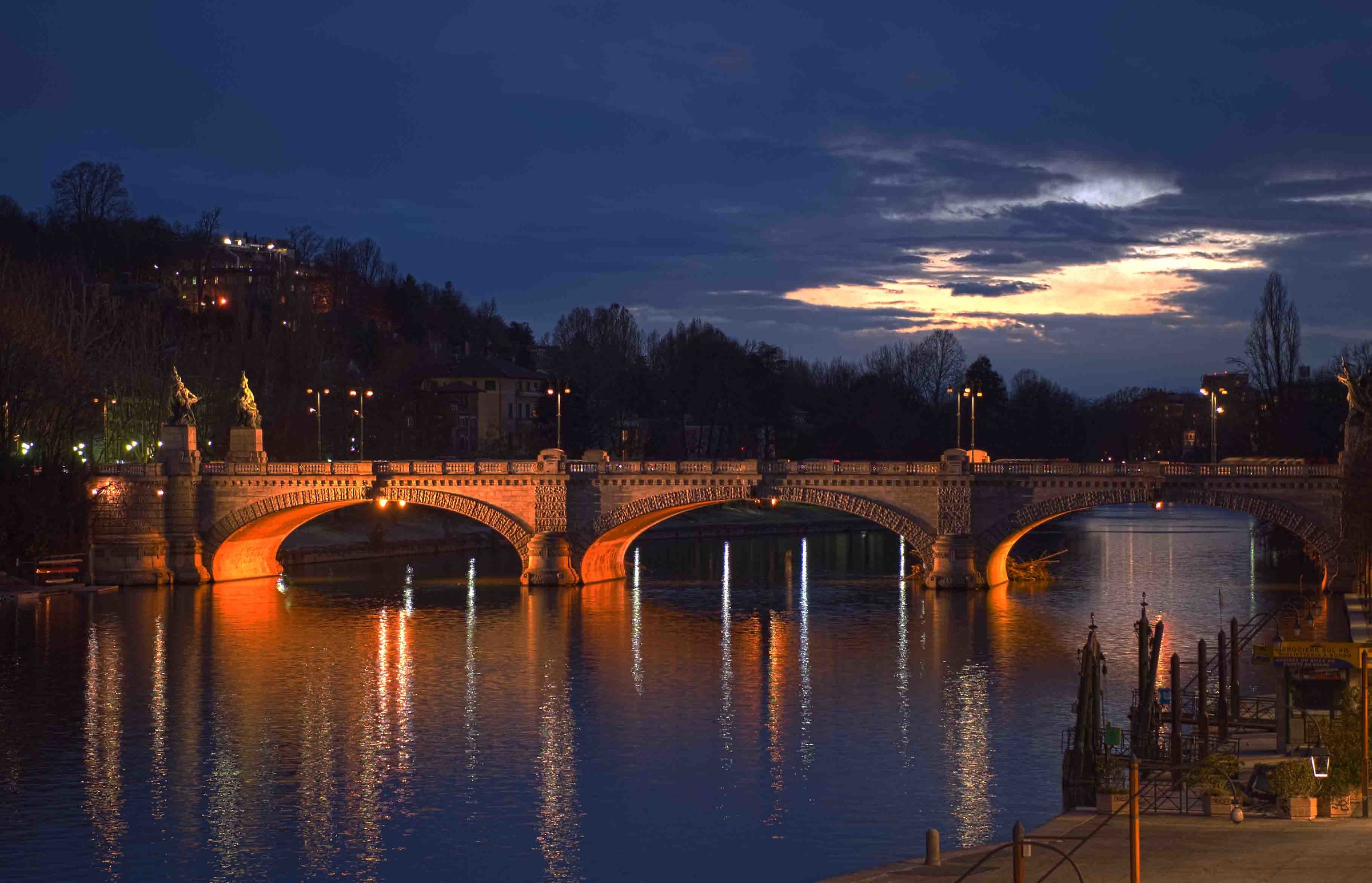 Turin, bridge over the Po at sunset...