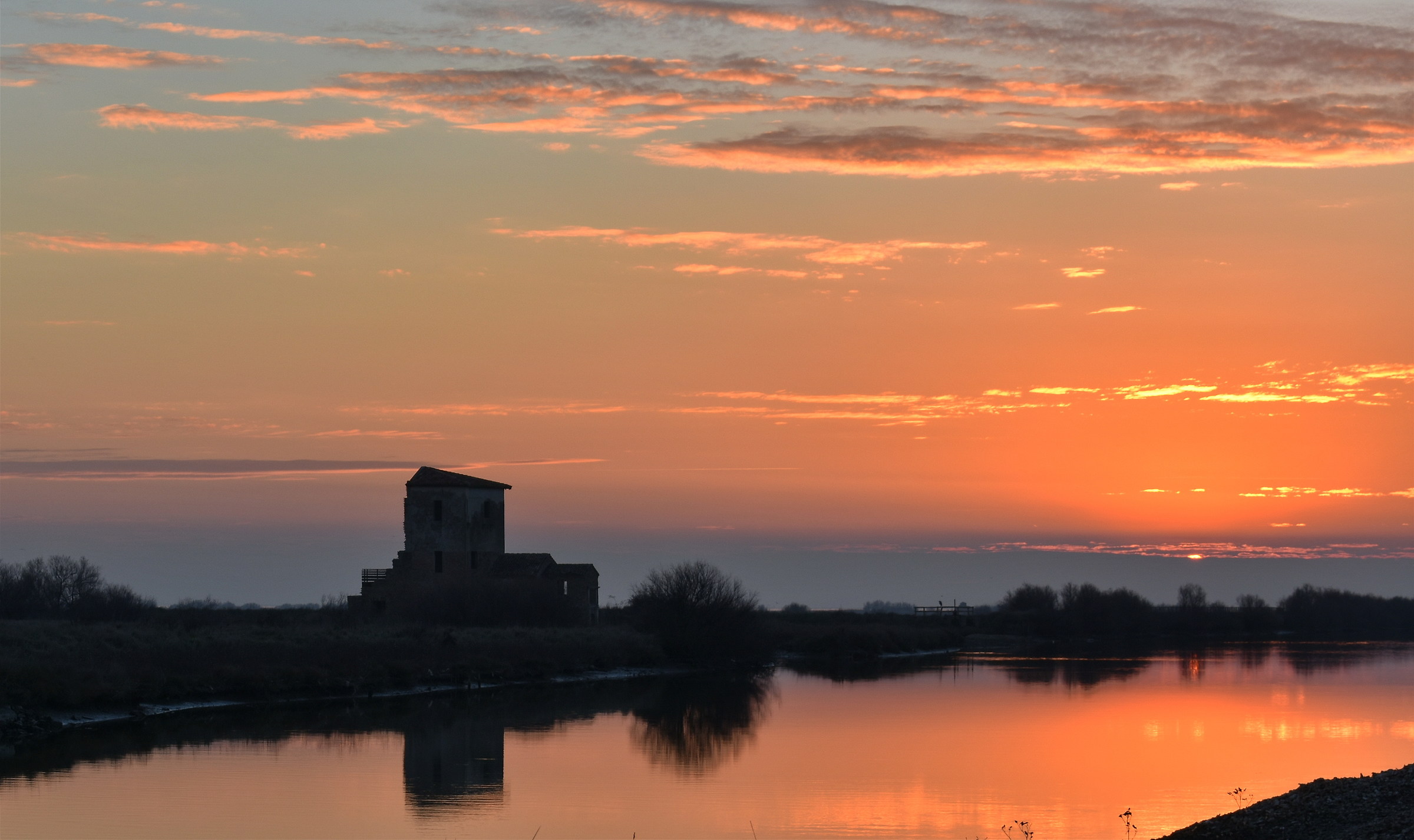 red tower near the salt pans of Comacchio...