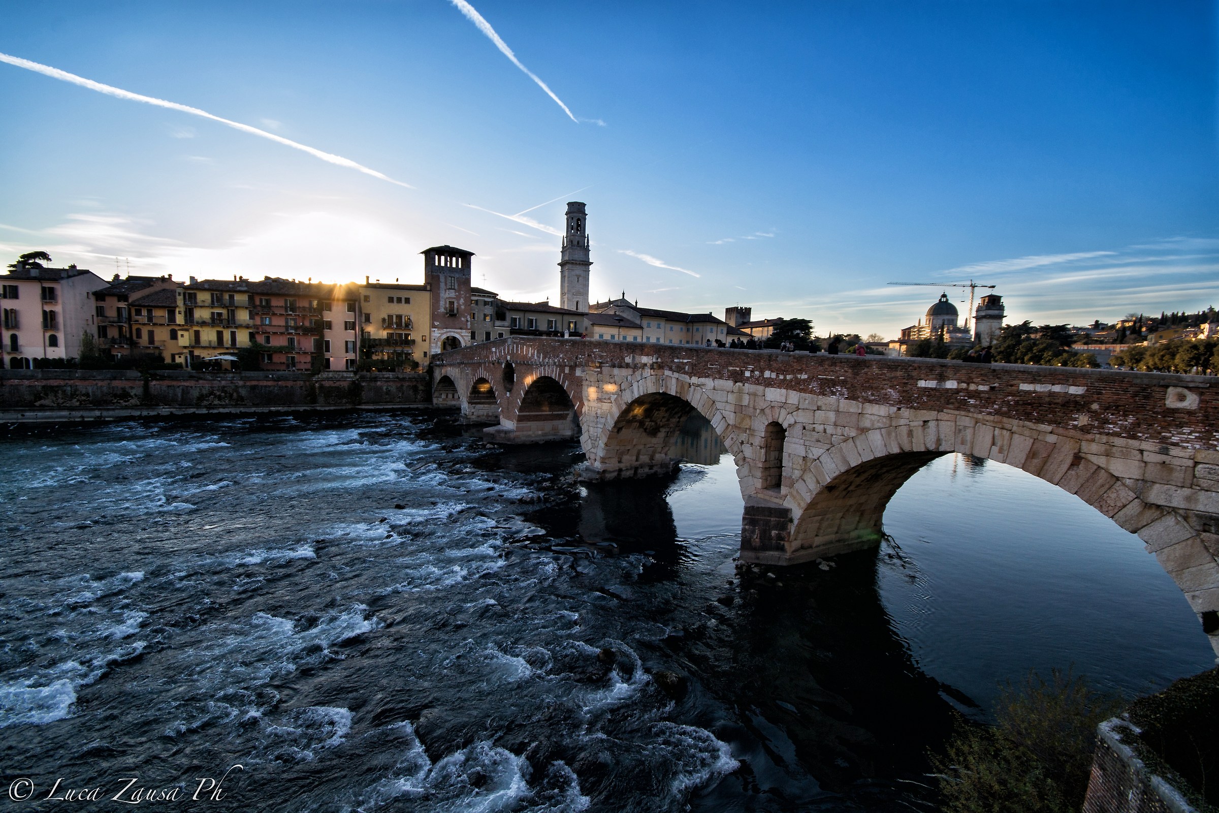 Verona stone bridge at sunset...