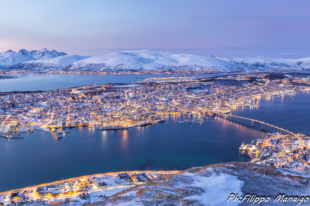 L'ora blu a Tromso lo scorso febbraio...