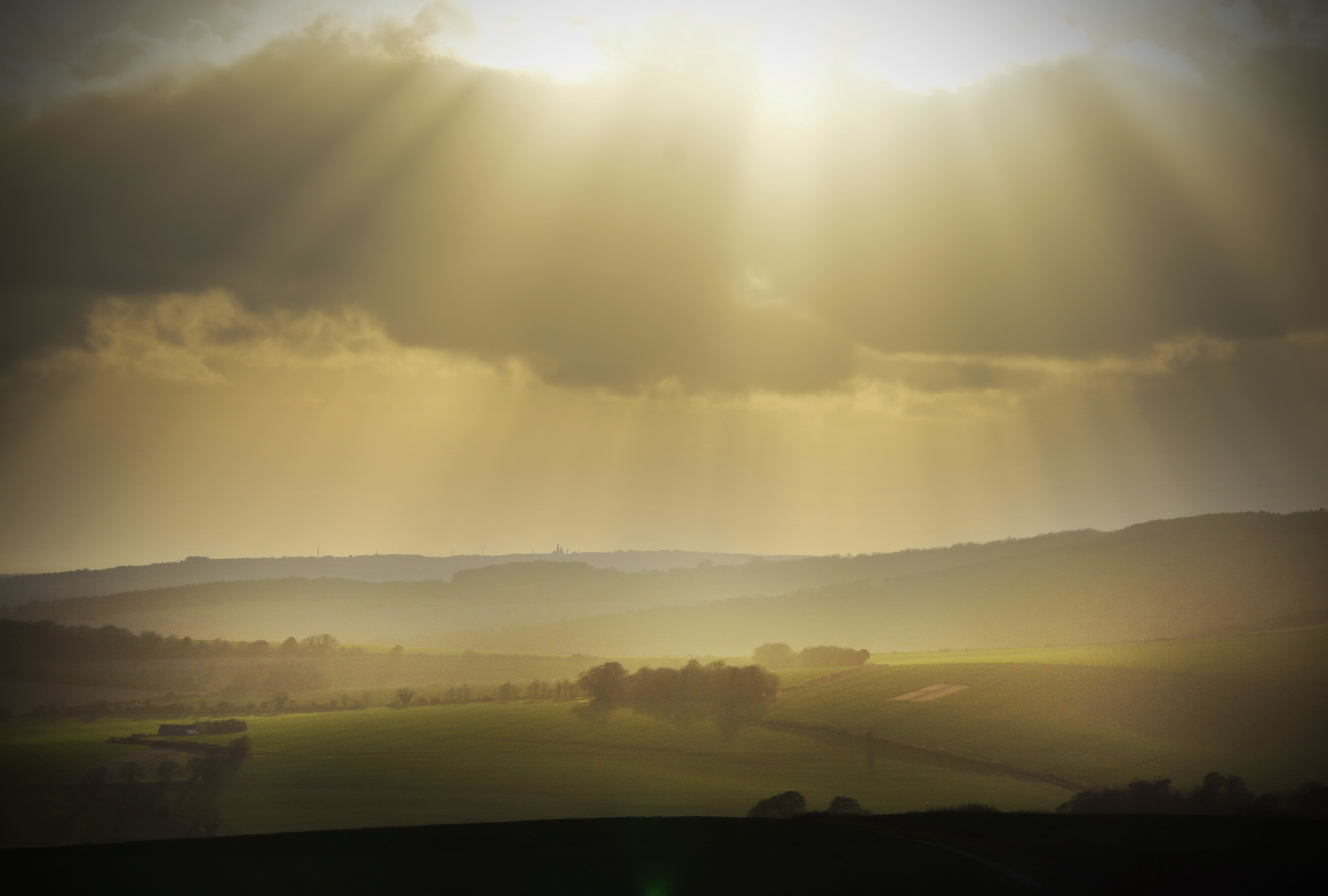 Rays over the South Downs, towards sunset...