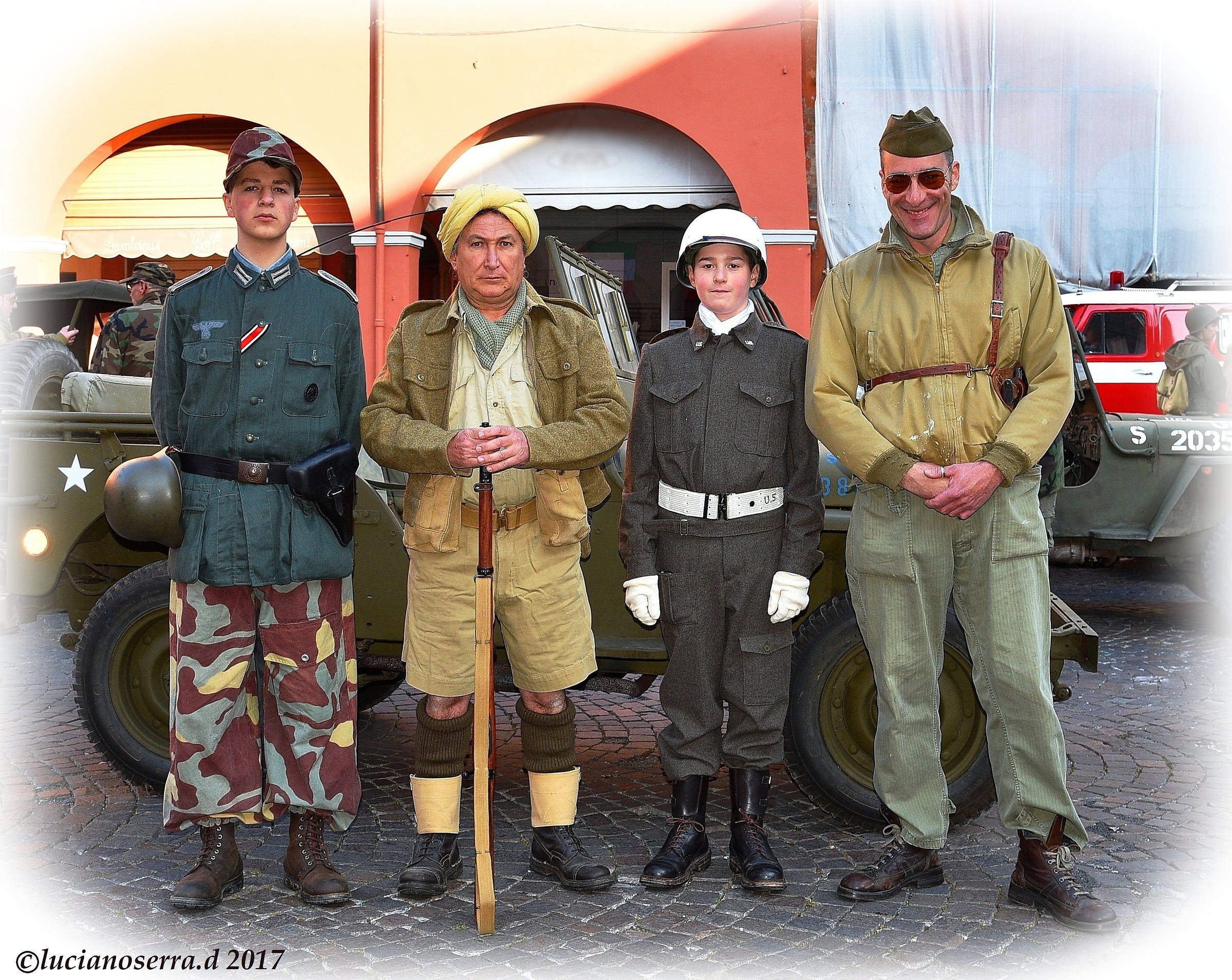 Appearing with military uniforms of World War II...