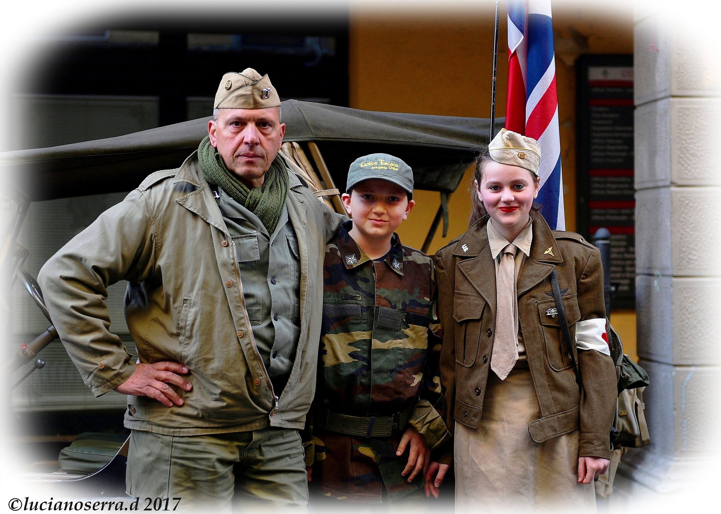 Appearing with military uniforms of World War II...