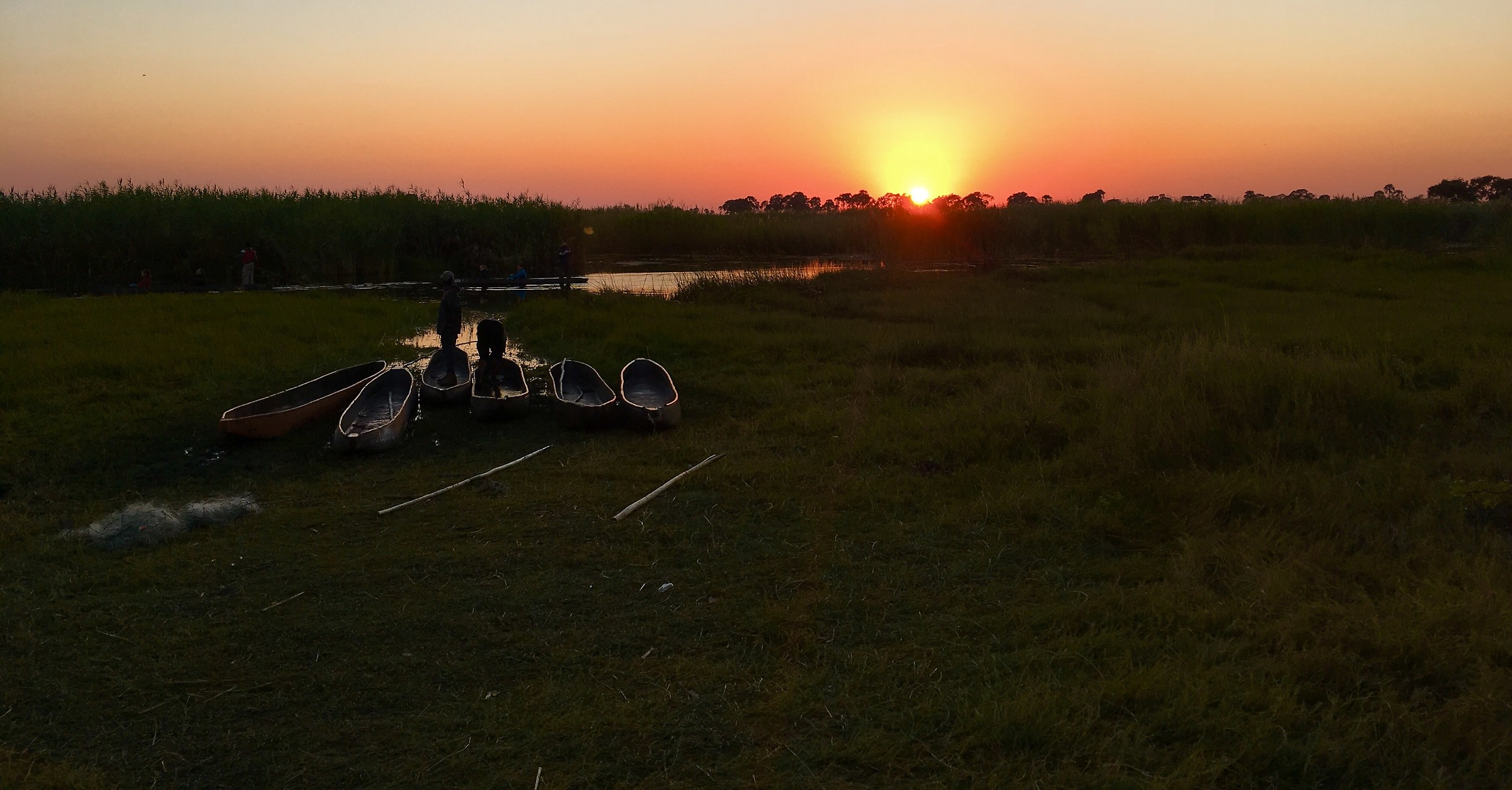 Mokoro at dawn in Okavango...