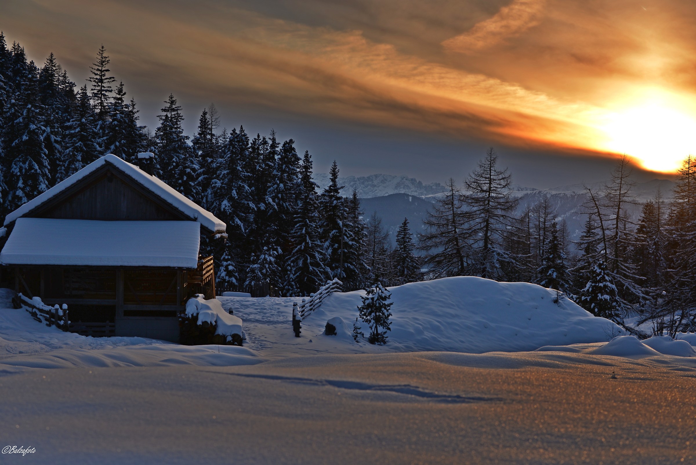 Winter landscape at sunset...