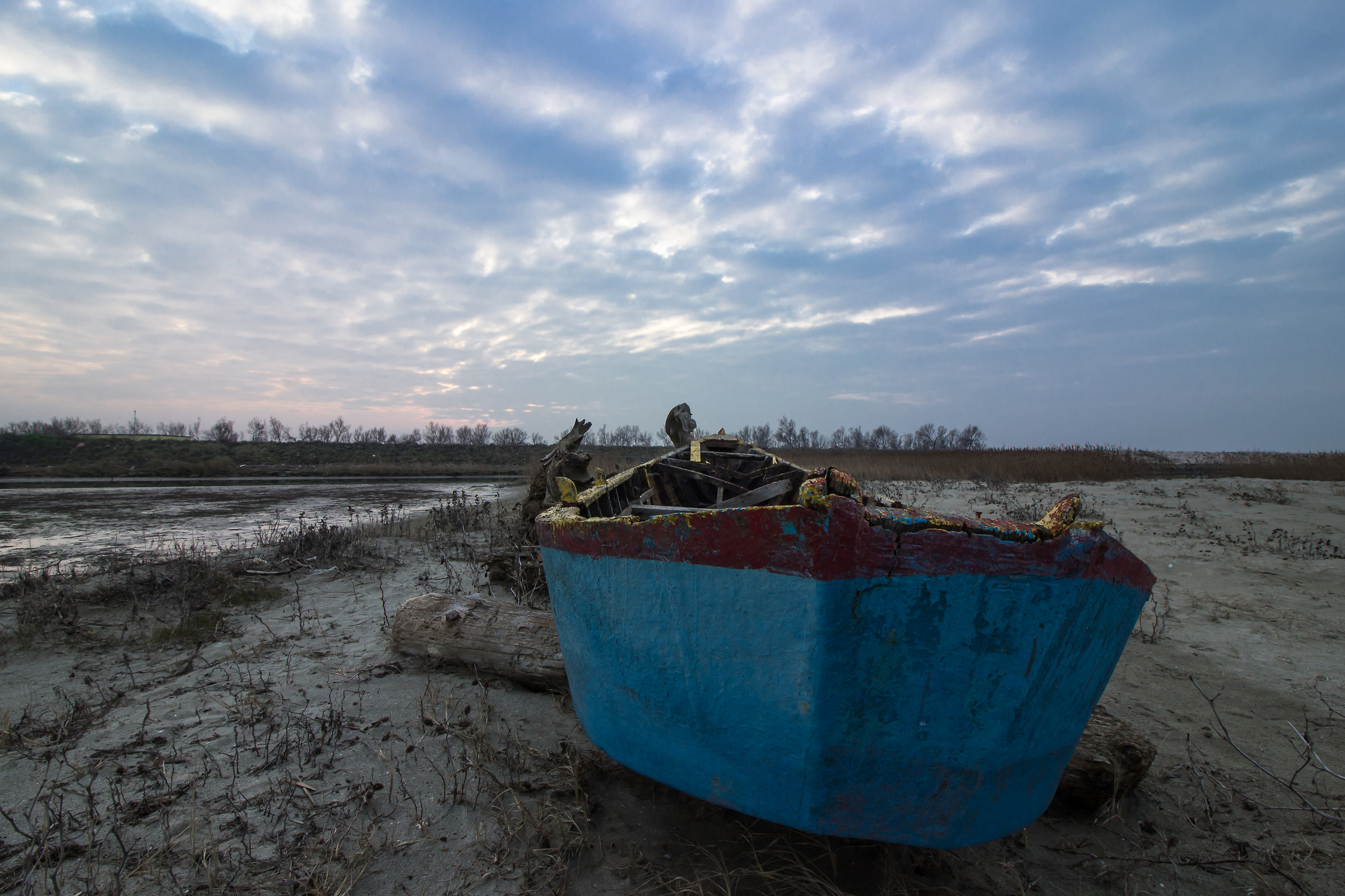 the blue boat...