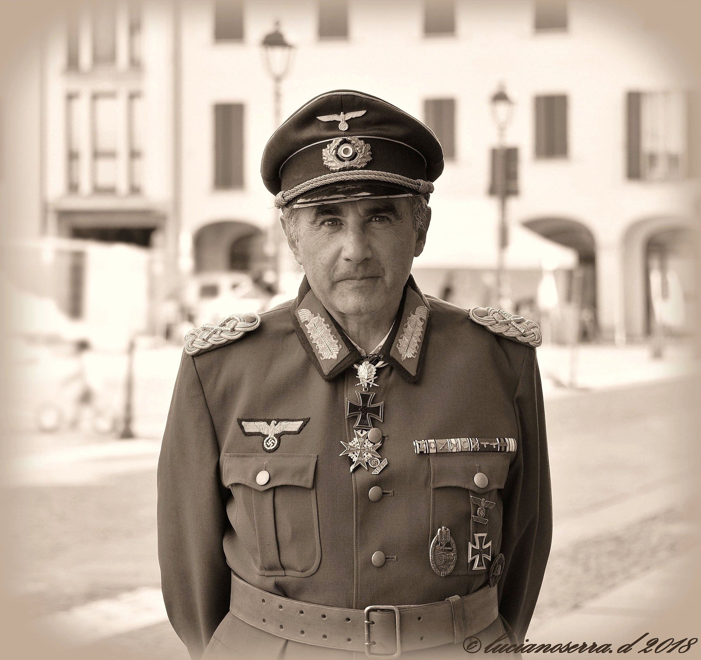 Figuratively with military uniform of the World War II...