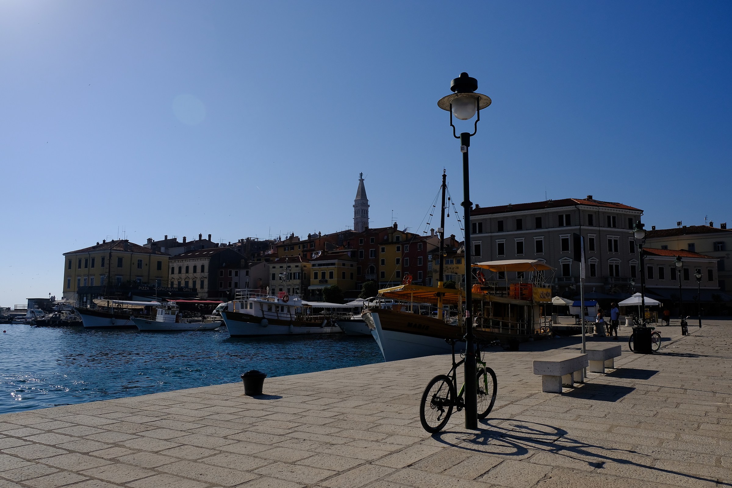 Street lamps and bicycles at the port...