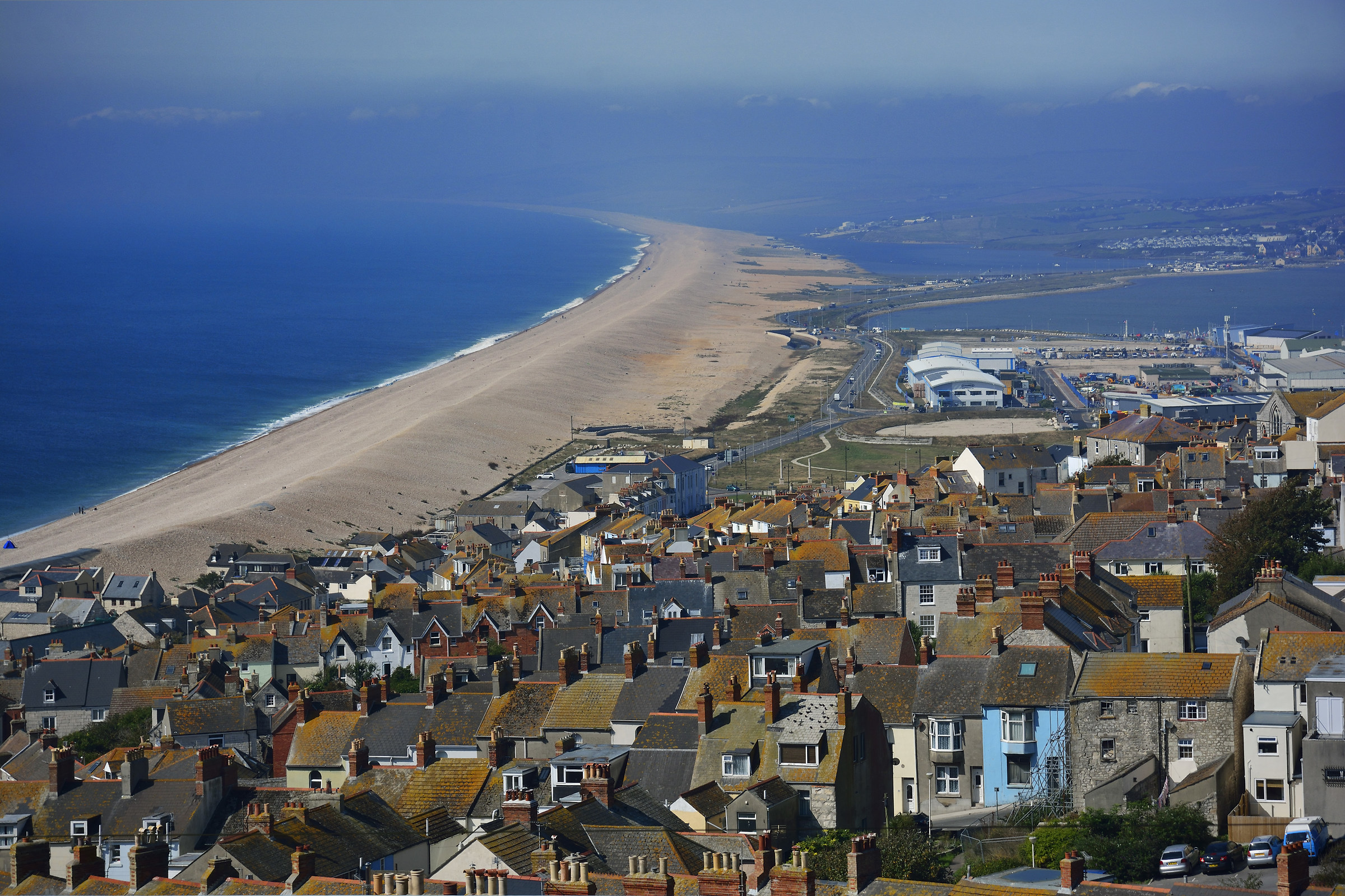 Dorset's 29km Chesil Bank from over the Rooftops...