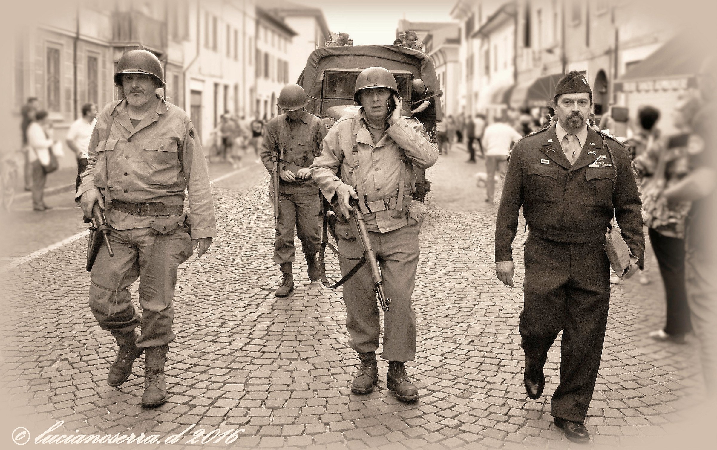 Appearing with military uniforms of the World War II...