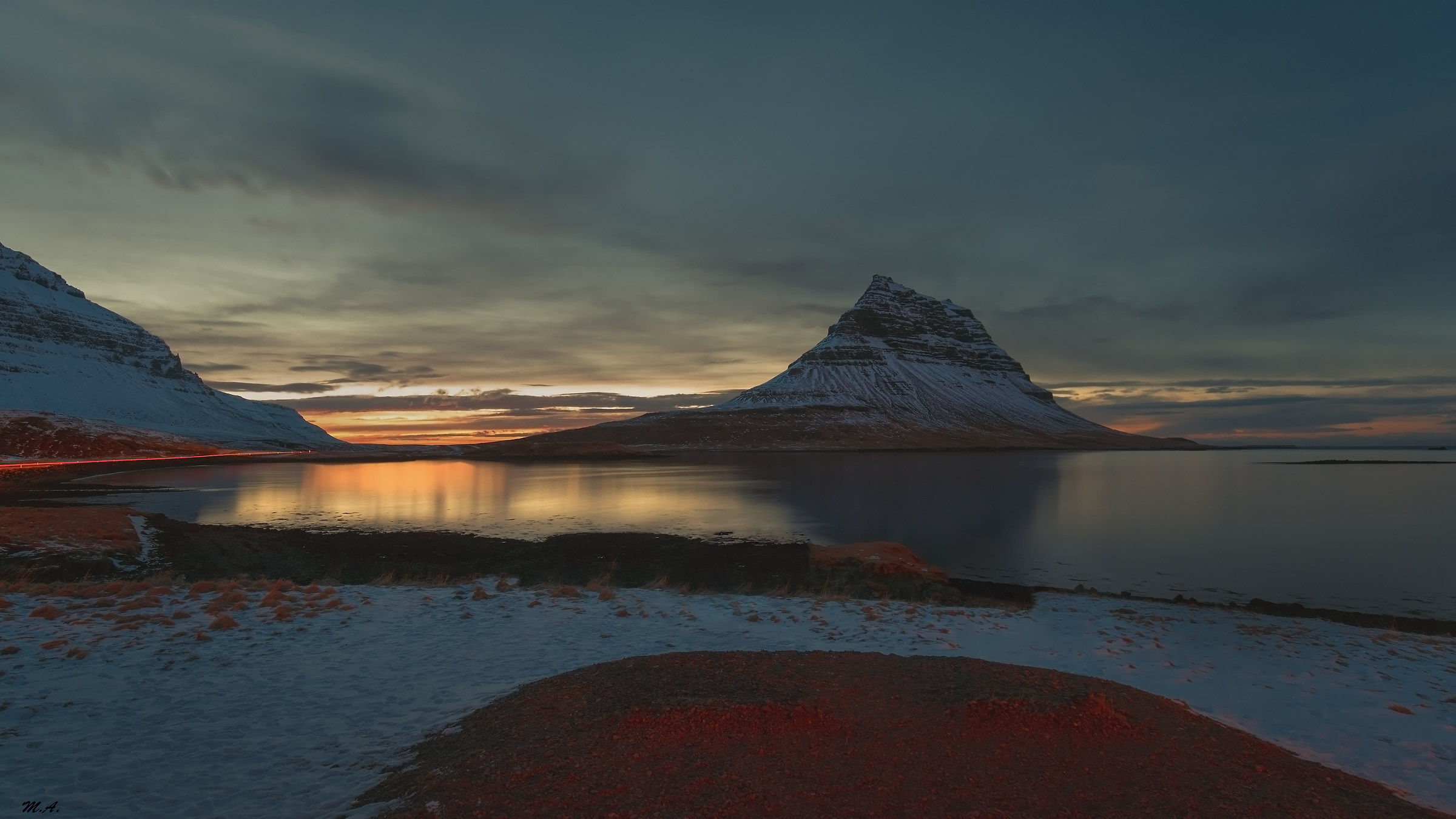 Kirkjufell in blue and red...