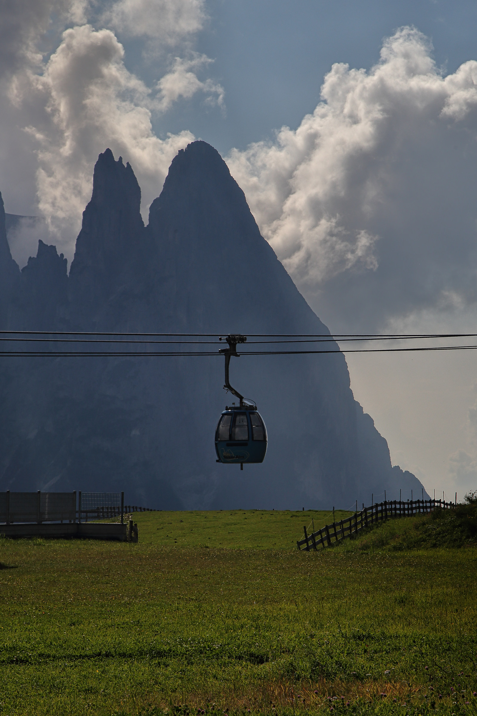 Gondola lift and Sciliar Punta Santner...