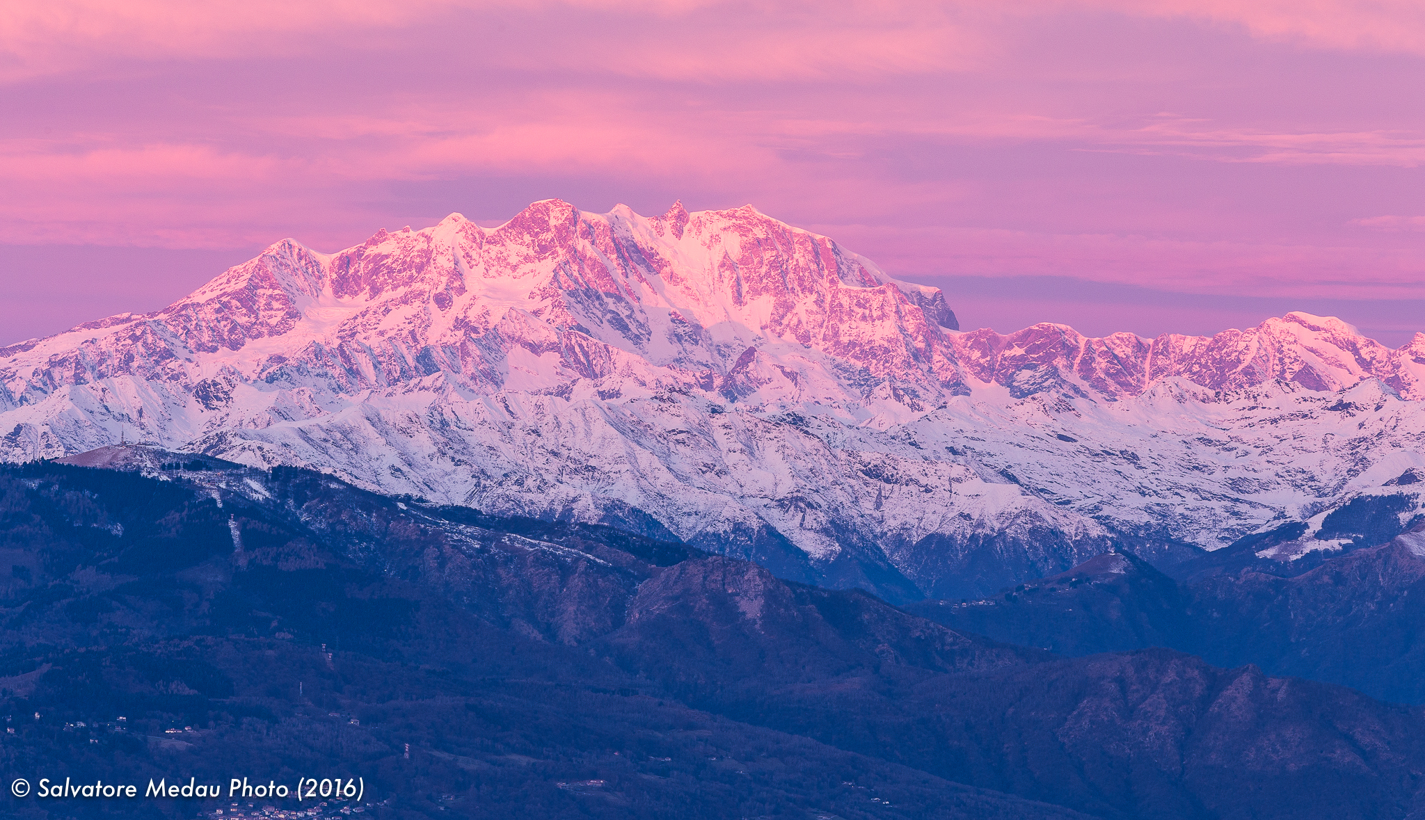 Sunrise on the Monte Rosa from the Fort of Orino (va)...