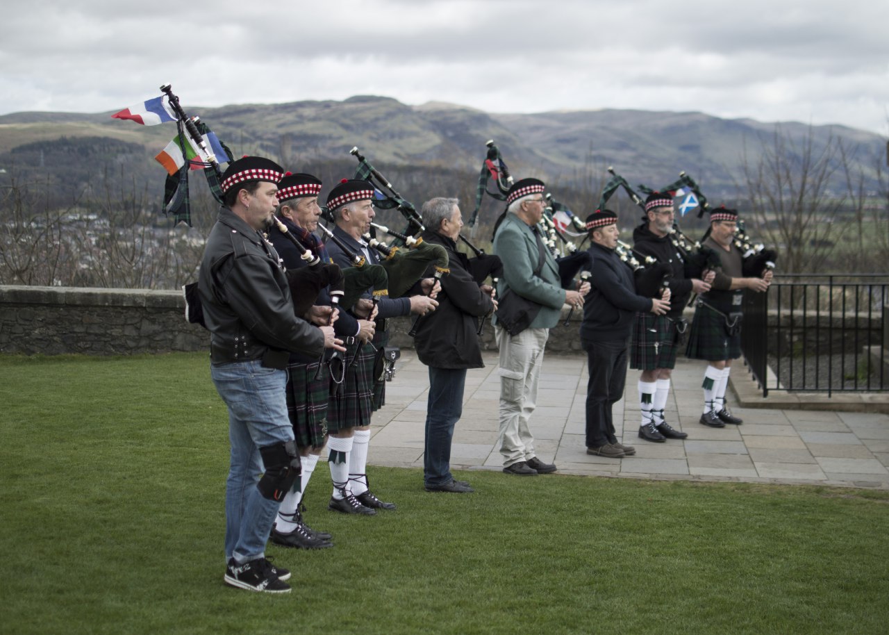 French bagpipers at a Scottish castle...