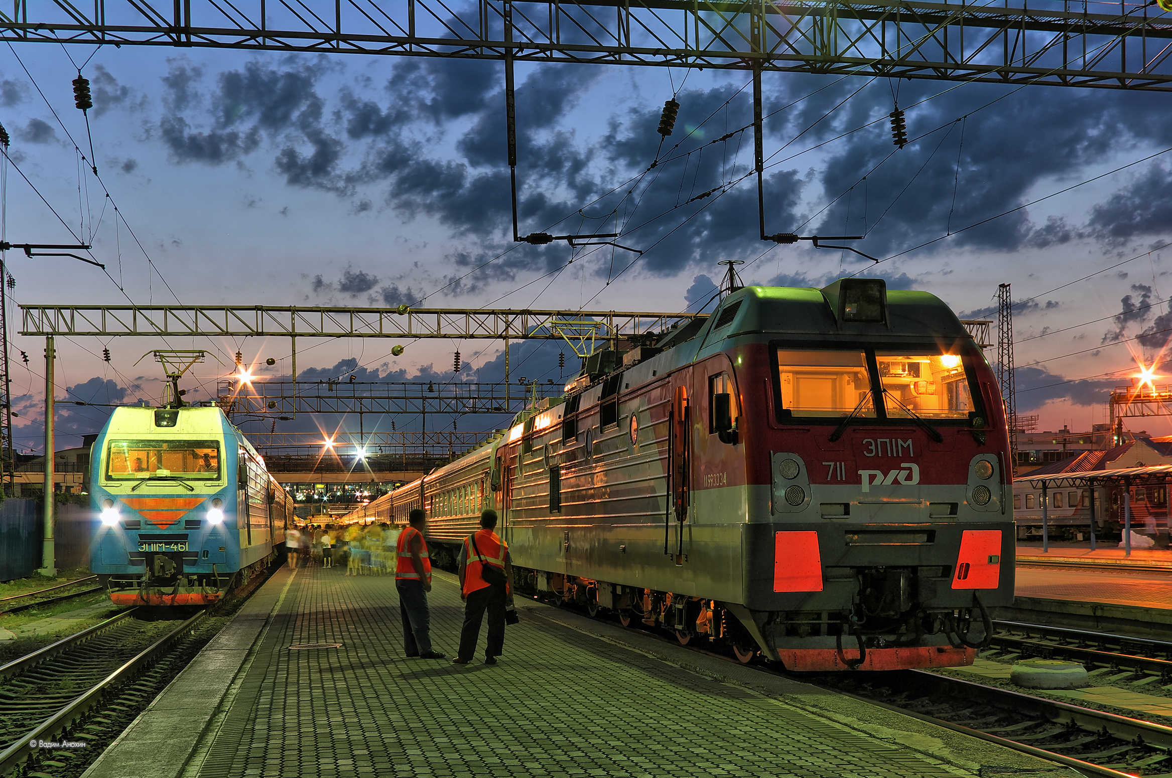 Evening on train station Rostov-Glavny...