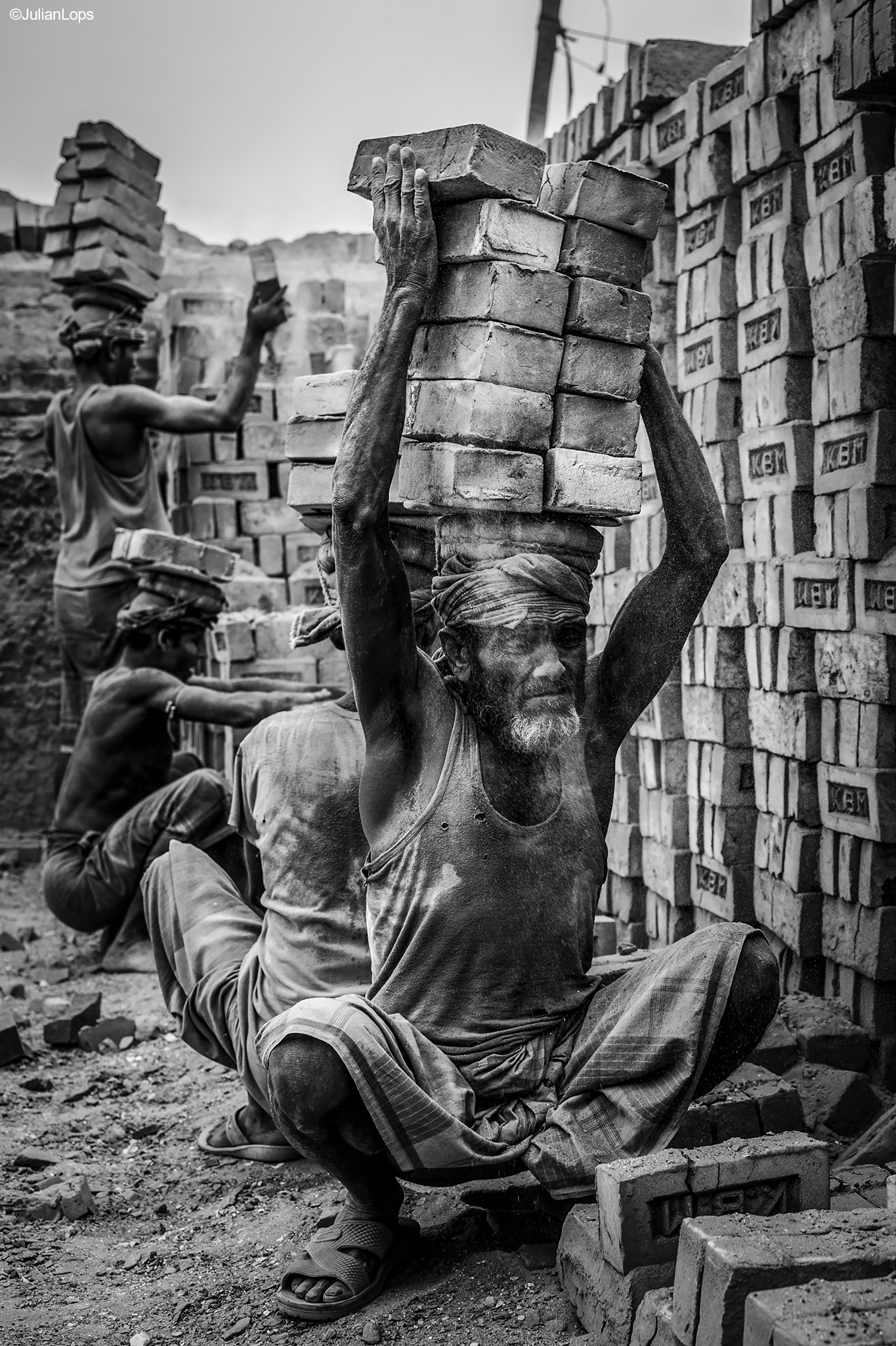 Workers in the brick factory...