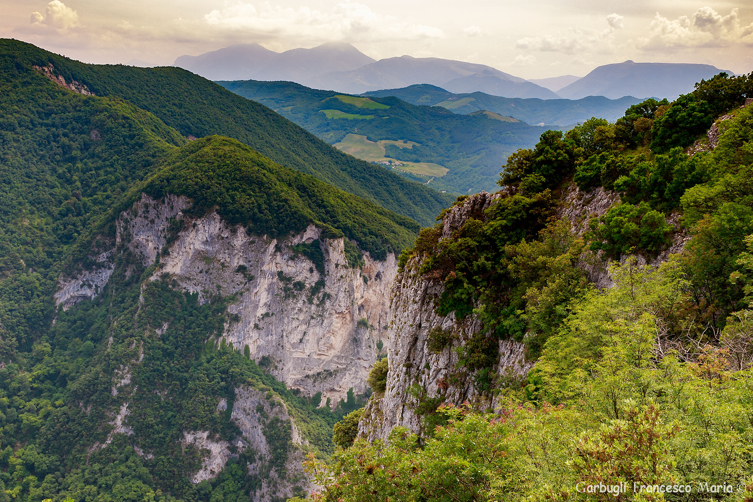 Panorama from the cliff of the gorge of Furlo...