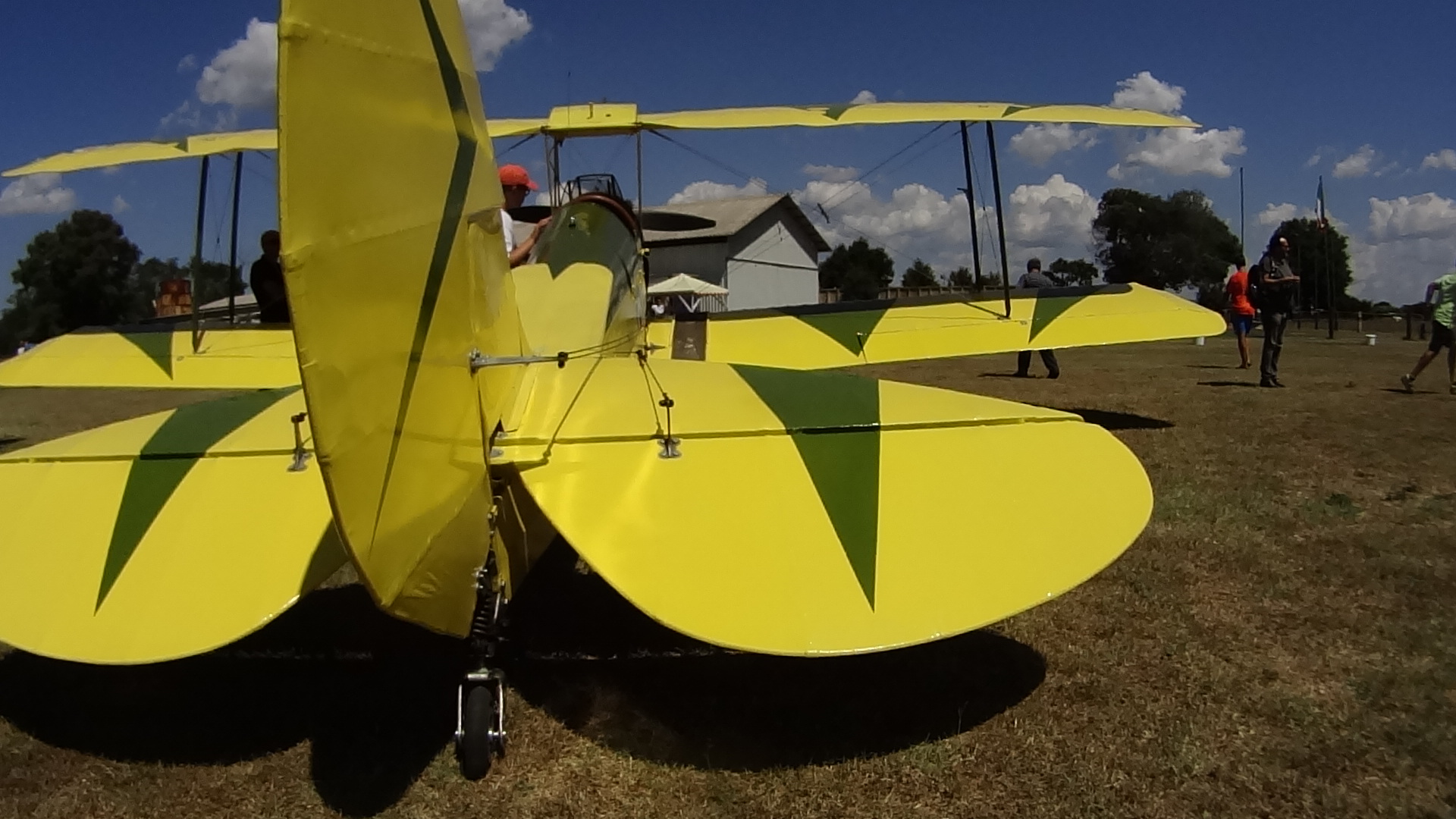 Yellow biplane...